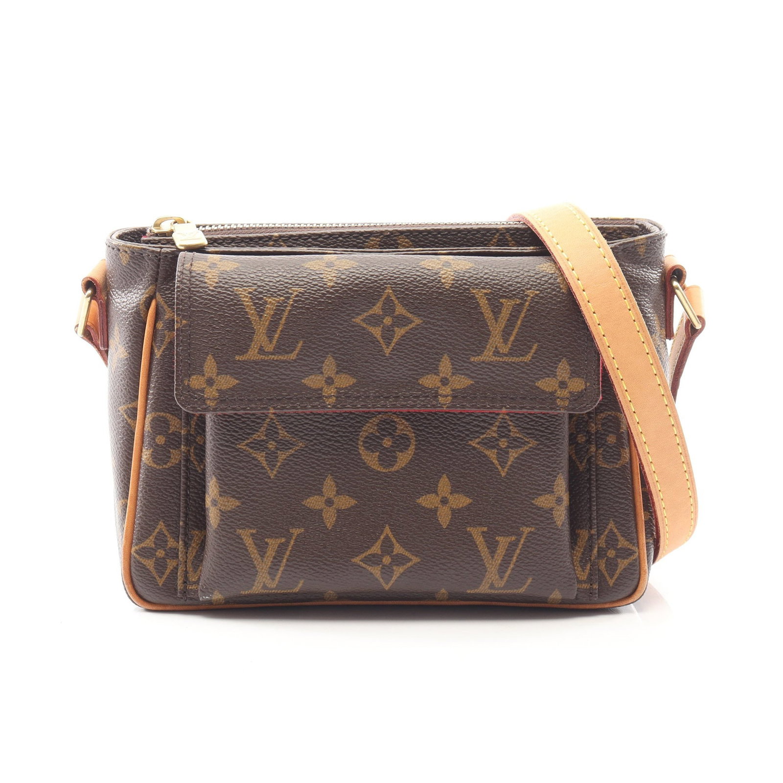 LV Viva Cite PM Monogram: Viva Cite PM shoulder bag in brown Monogram canvas. Size 18 x 13 x 8.5 cm. Strap 110-128 cm.