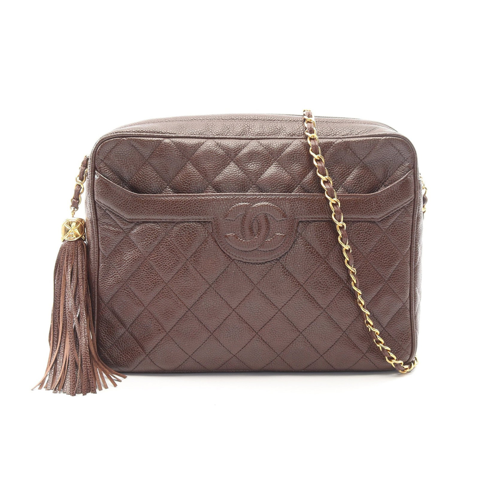 Chanel Matelasse Chain Bag: Dark brown caviar skin chain shoulder bag.