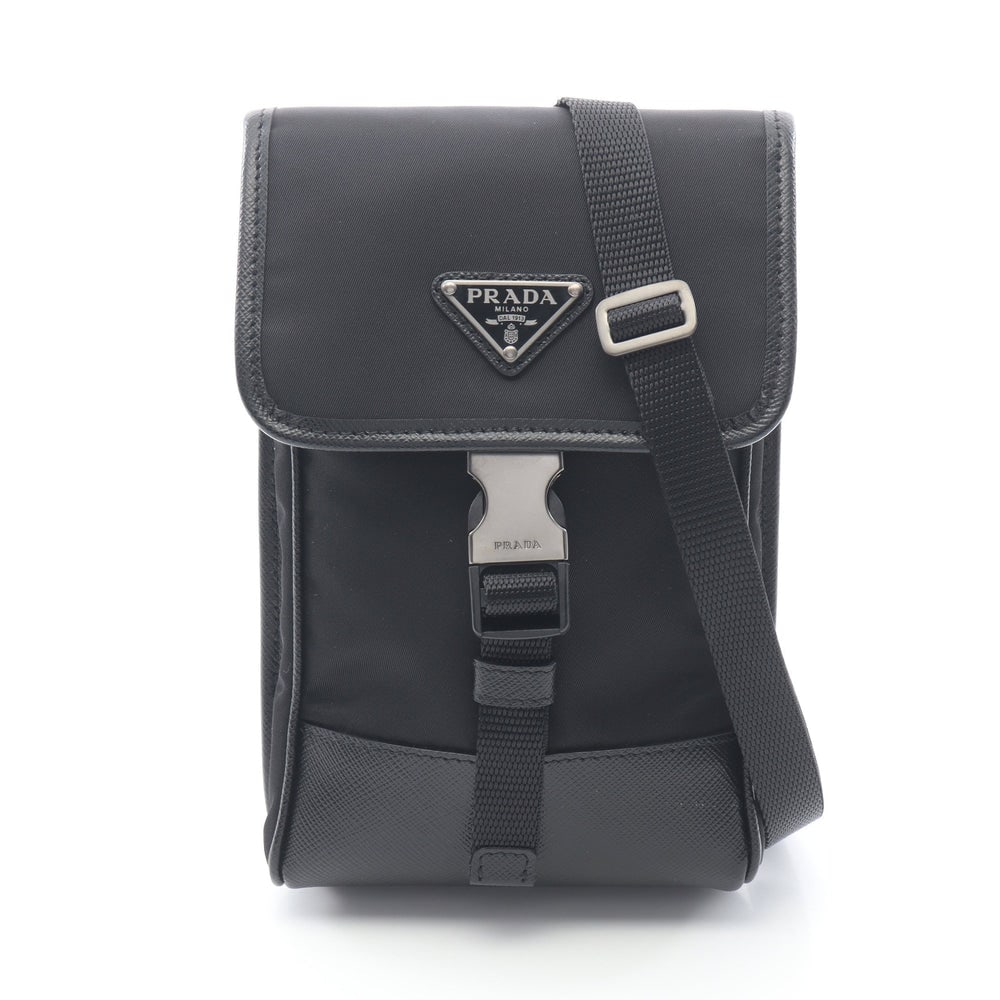 Prada Phone Case Shoulder Black: Phone case shoulder bag 2ZH1092DMH in black nylon and saffiano leather. Size 11 x 18 x 2 cm.