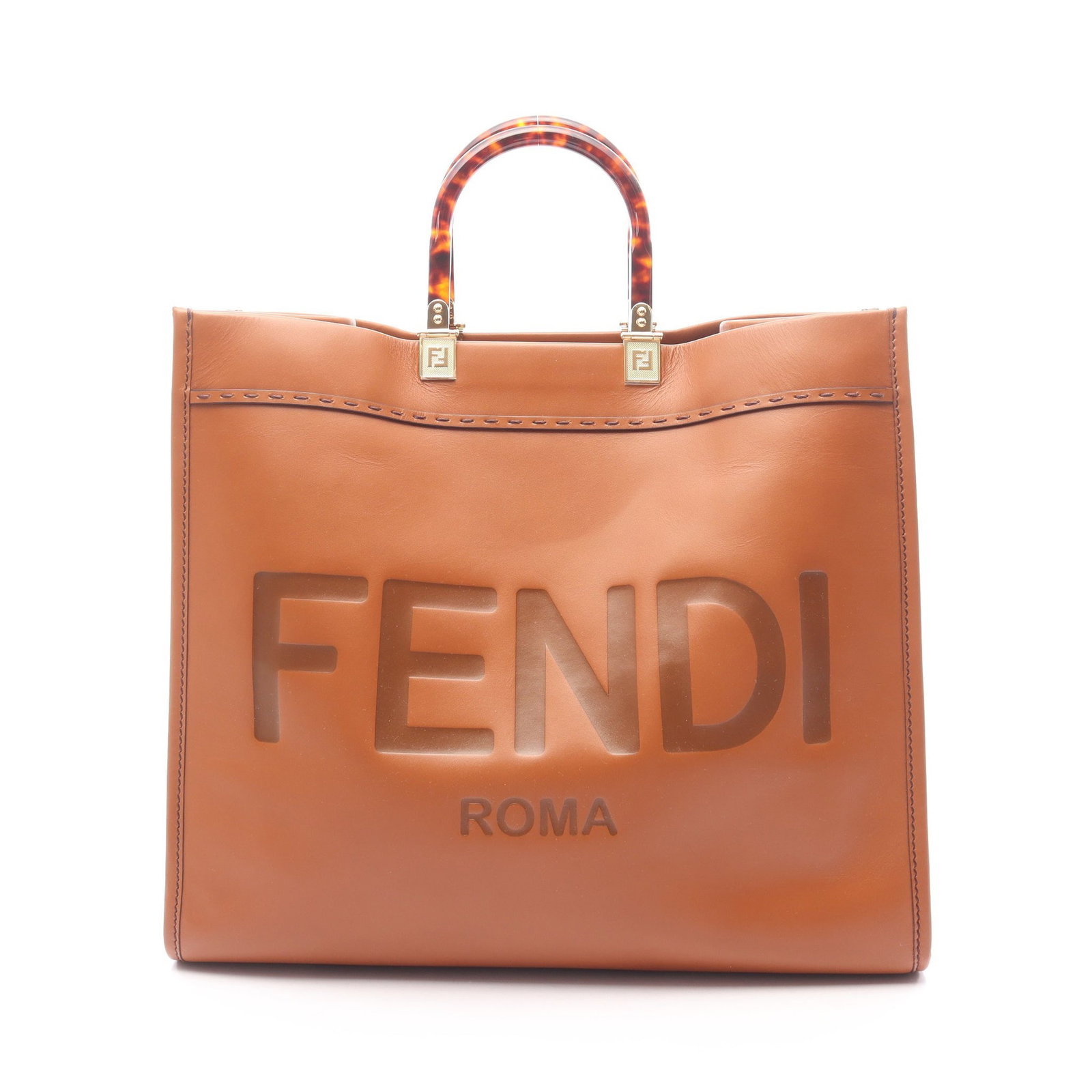 Fendi Sunshine Large Leather Tote: Authentic and authenticated Fendi Sunshine Large tote handbag in light brown leather. Model 8BH372. Approx. 34.5H x 39/40W x 21D cm with 30.5 cm handle.