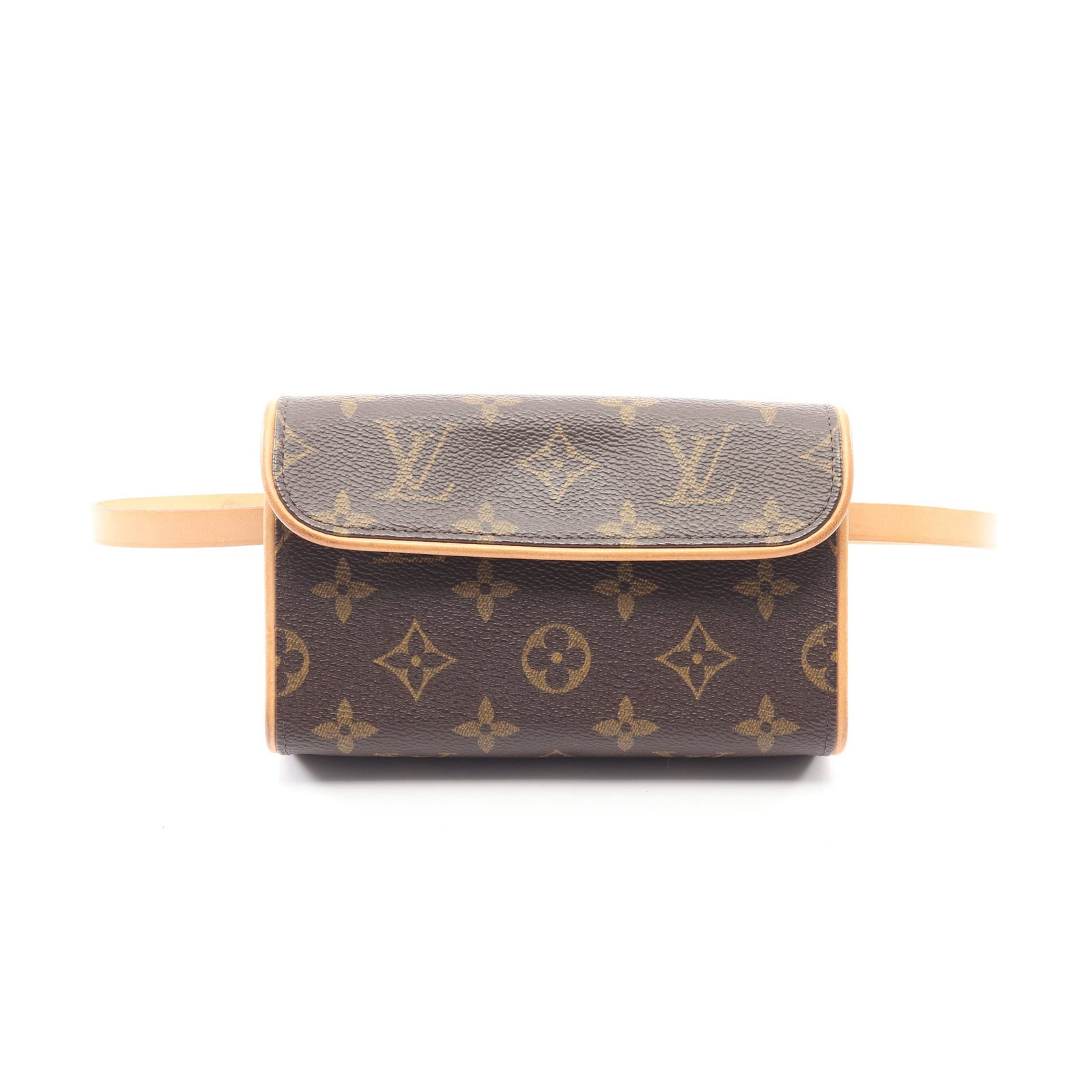 LV Pochette Florentine Waist Bag: Authentic and authenticated Louis Vuitton Pochette Florentine Monogram waist body bag in brown PVC and leather. Model M51855, product no. FL0033/FL0013. Approx. 10H x 16W x 3.5D cm with 65-73 cm