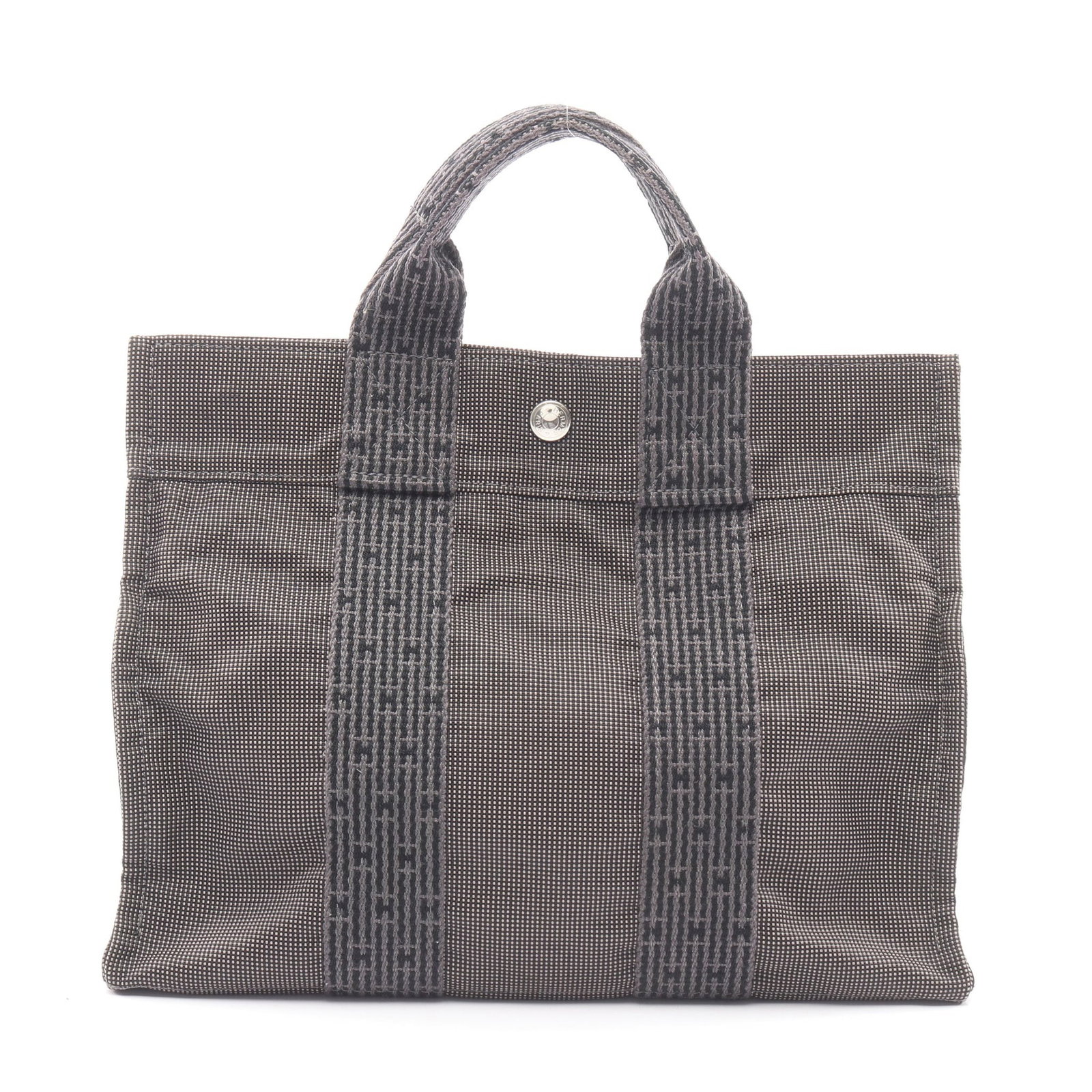 Hermes Yale Line PM Nylon Tote Dark Gray: Authentic and authenticated Hermes Yale Line PM tote handbag in dark gray nylon canvas with silver hardware. Approx. 23H x 30W x 8D cm with 24 cm handle. No accessories listed.