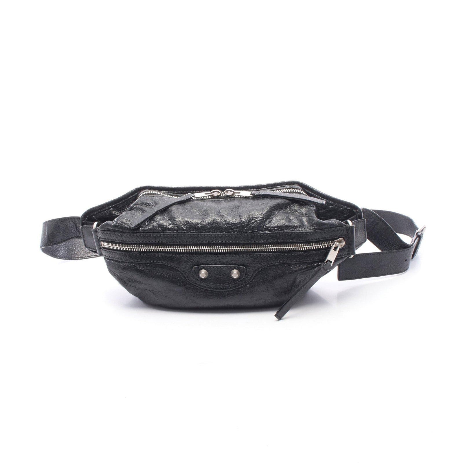 Balenciaga Classic Neolift Body Bag: Authentic and authenticated Balenciaga Classic Neolift waist body bag in black leather. Model 341628. Approx. 15H x 21/16W x 5D cm with 95-103 cm strap. No accessories listed.