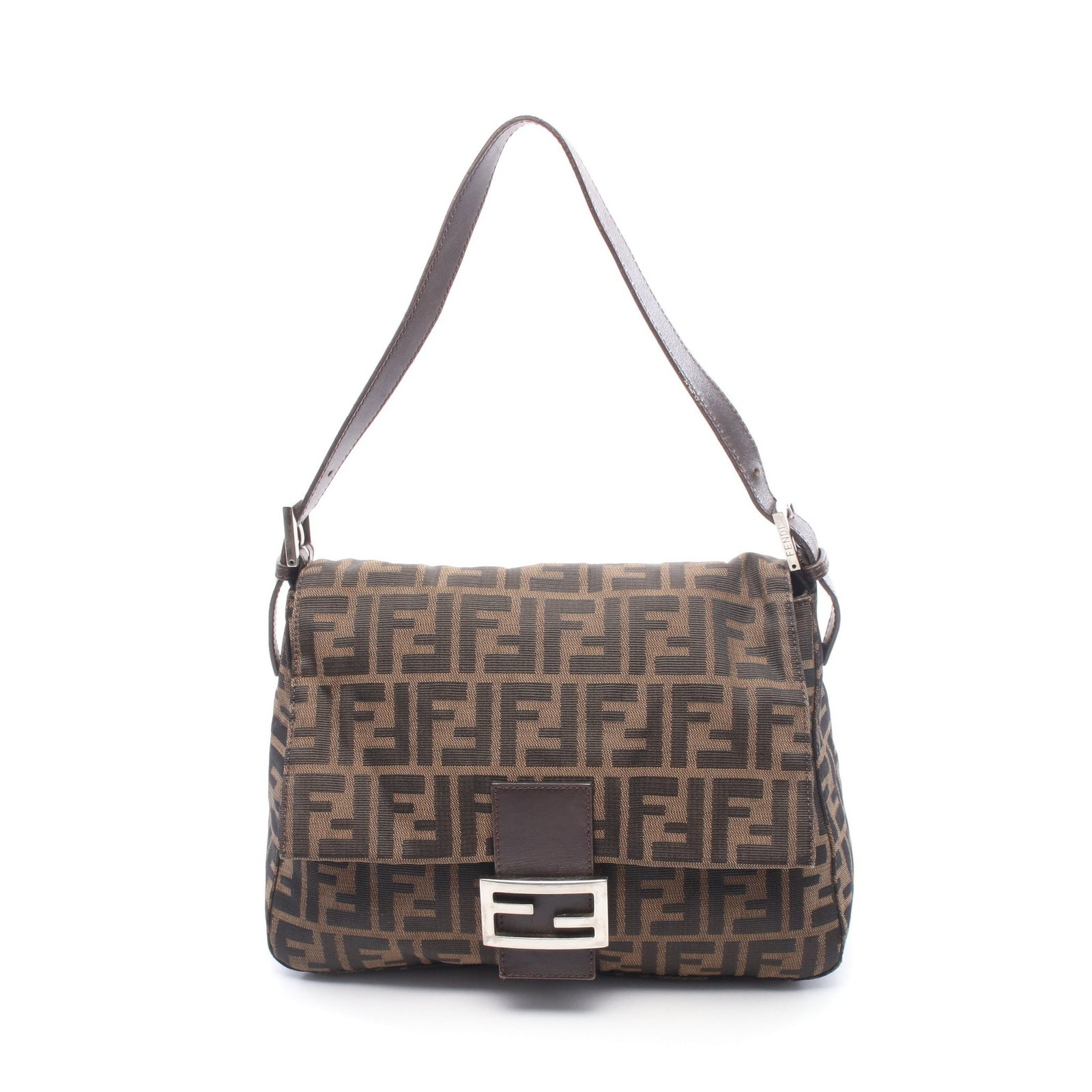 Fendi Mamma Bucket Zucca Brown: Authentic and authenticated Fendi Mamma Bucket Zucca one shoulder bag in brown/dark brown canvas and leather. Model 26325. Approx. 21H x 26/29W x 12D cm with 44-56 cm strap.