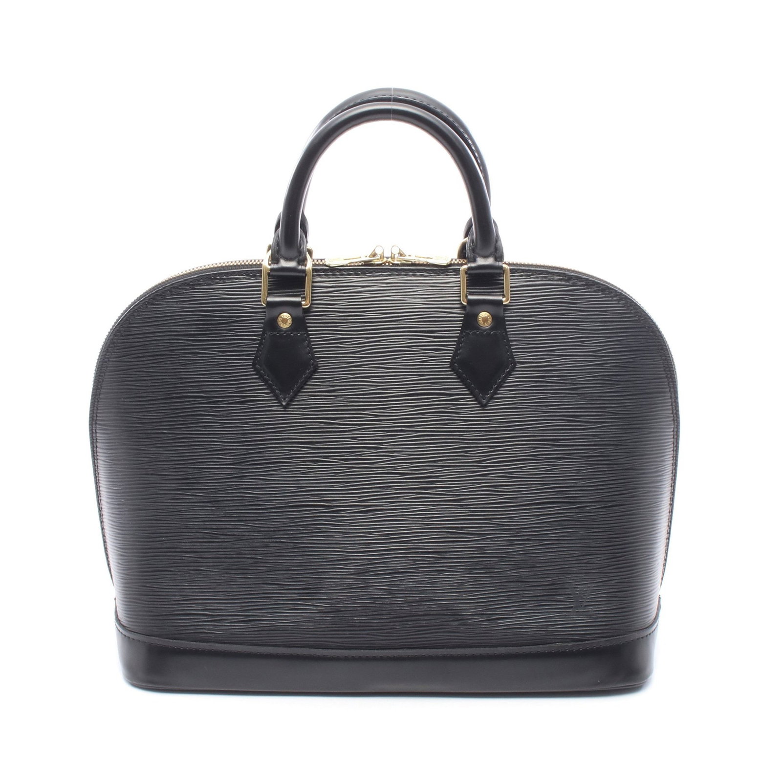LV Alma Epi Noir Handbag Black: Authentic and authenticated Louis Vuitton Alma Epi Noir handbag in black leather. Model M52142, product no. MI0070. Approx. 23H x 30W x 16D cm with 28 cm handle.