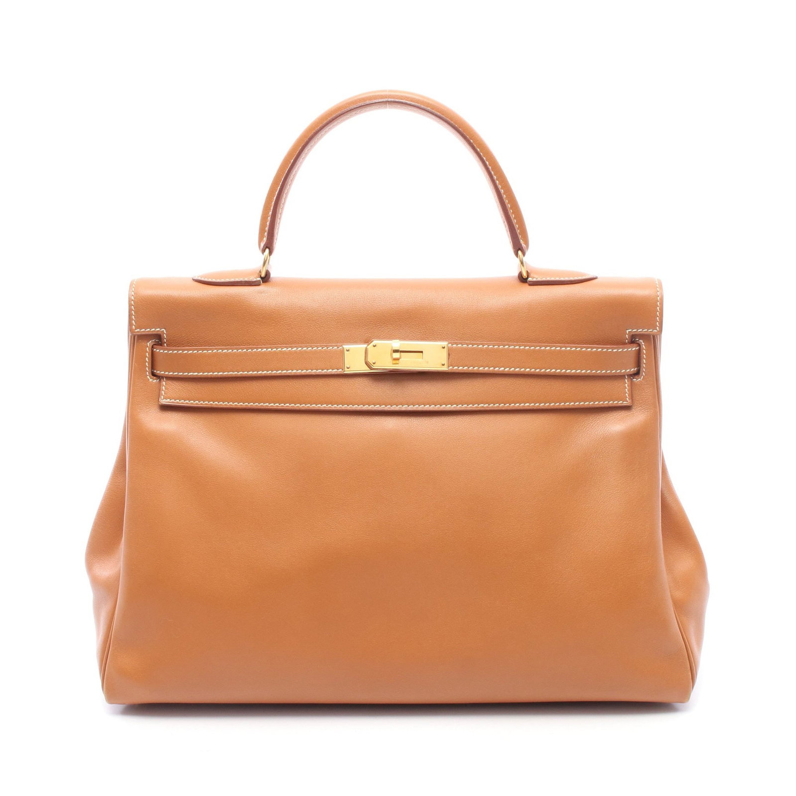 Hermes Kelly 35 Gold 2WAY Bag: Authentic and authenticated Hermes Kelly 35 inner stitch 2WAY handbag in brown Veau Gulliver with gold hardware. Approx. 25H x 31/35W x 12D cm with 29 cm handle and 89 cm strap. Includes strap,