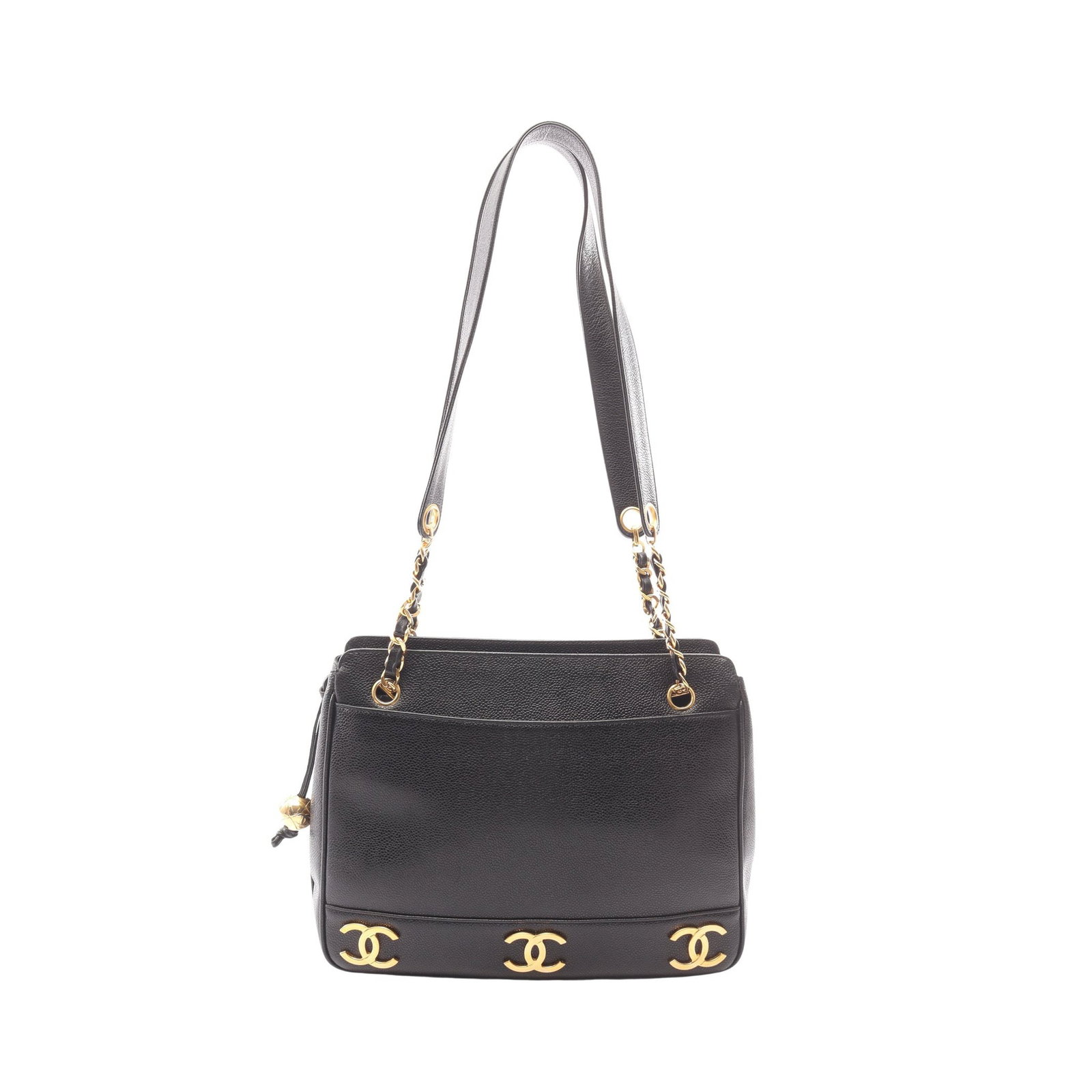 Chanel Triple Coco Chain Tote: Black caviar skin chain tote bag.