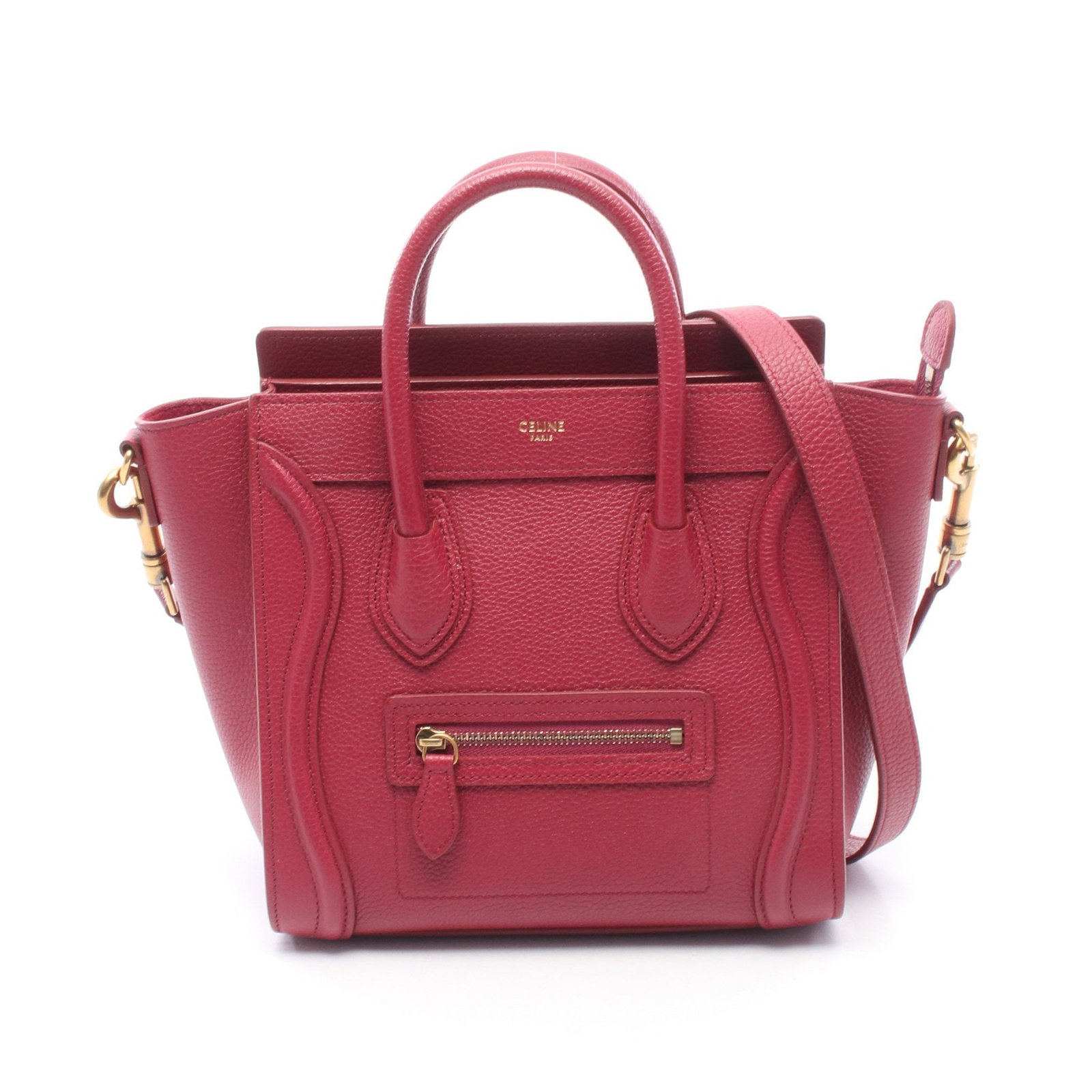 Celine Luggage Nano Shopper Pink Purple: Authentic and authenticated Celine Luggage Nano Shopper 2WAY handbag in pink purple leather. Model 189243. Approx. 20H x 28/20W x 9D cm with 29 cm handle and 121 cm strap.