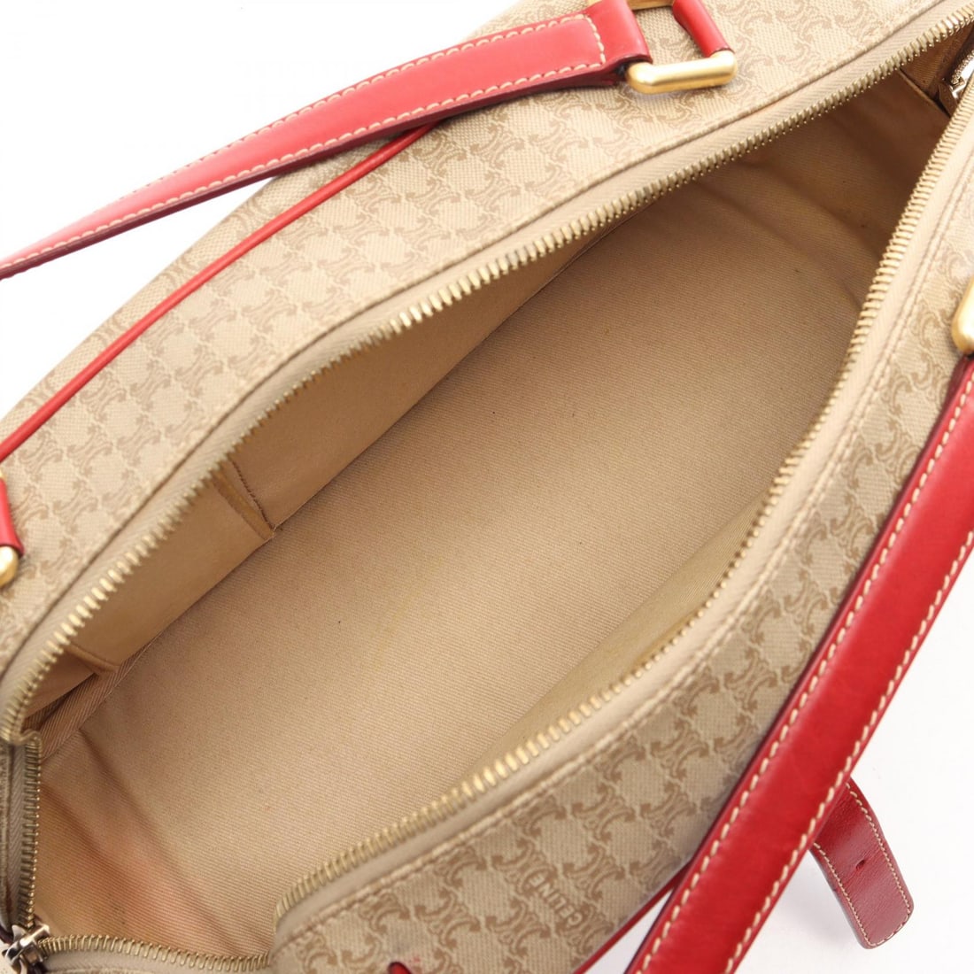Celine Macadam Handbag Beige Red - 3