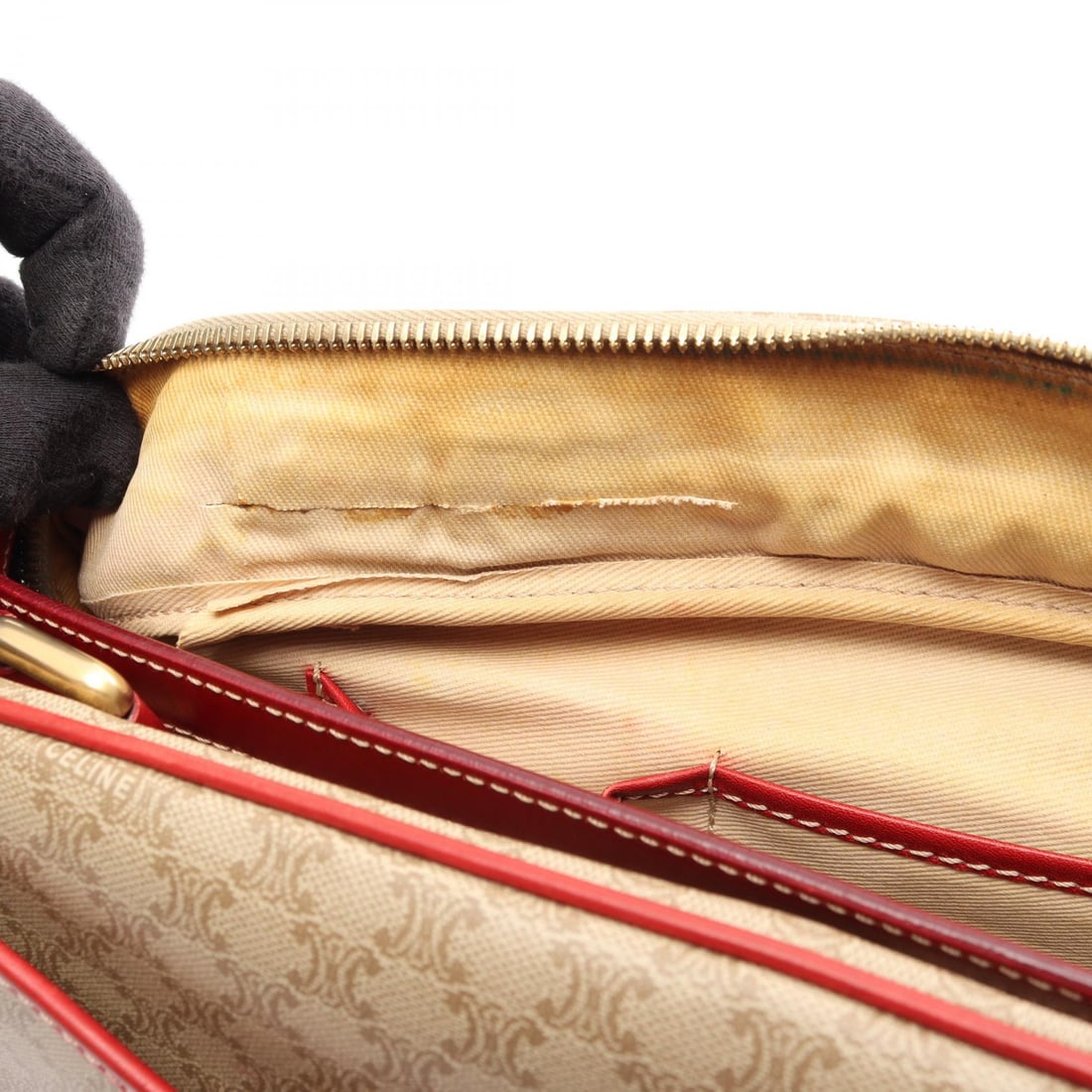 Celine Macadam Handbag Beige Red - 5