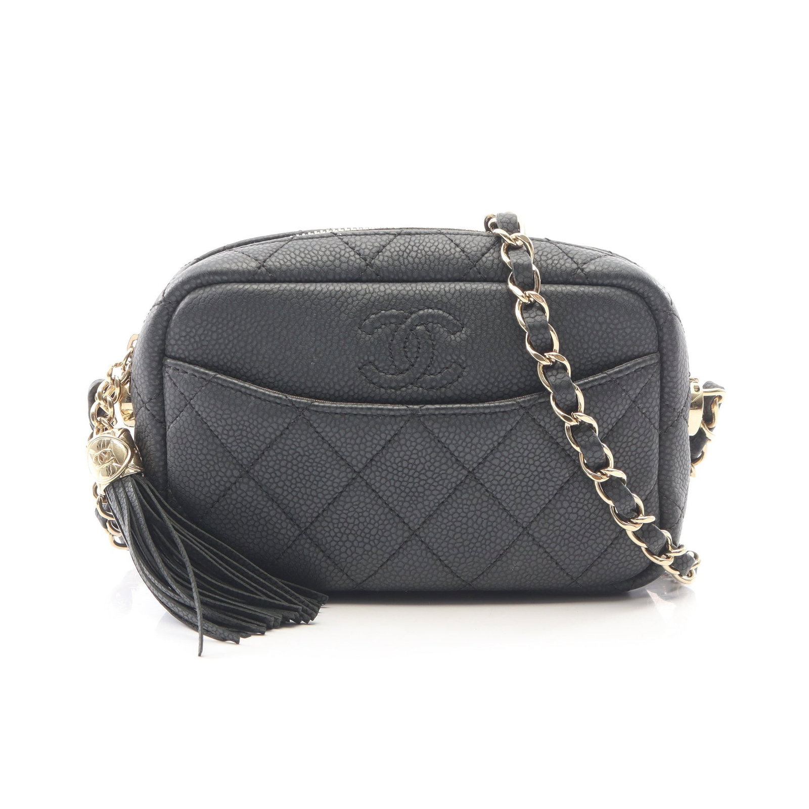 Chanel Chain Shoulder Bag Gray: Gray caviar skin chain shoulder bag.
