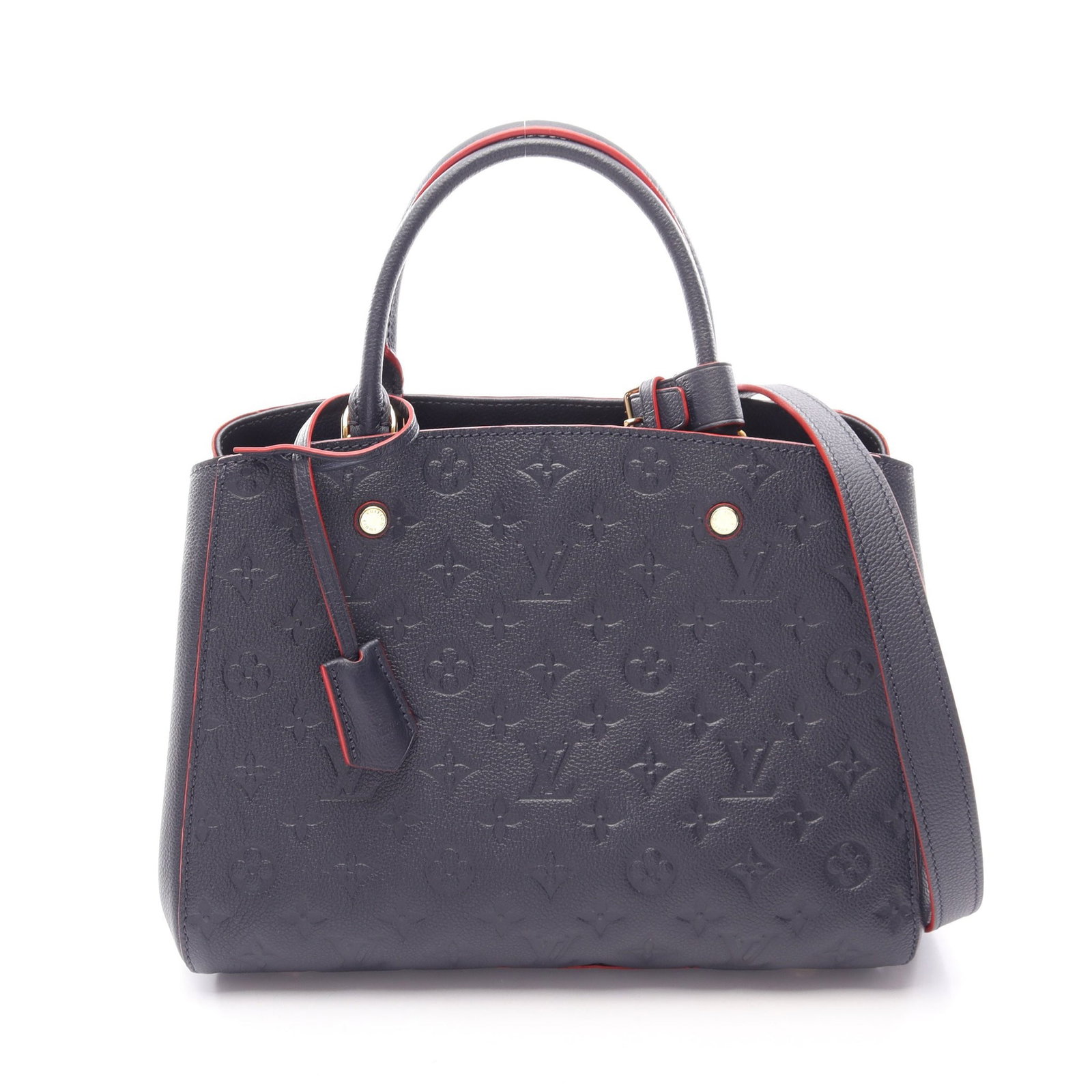Louis Vuitton Montaigne MM Empreinte: Navy leather 2 way handbag.