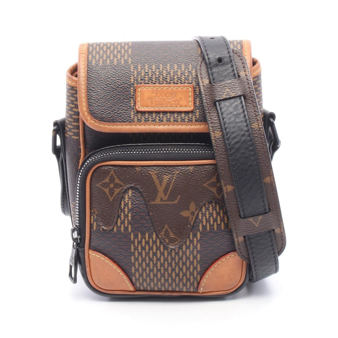 LV x NIGO Amazon Messenger Bag: Authentic and authenticated Louis Vuitton x NIGO Amazon Messenger in brown and black PVC leather. Model N40357, product no. FO2260. Approx. 18H x 13W x 3D cm with 121-131 cm strap.
