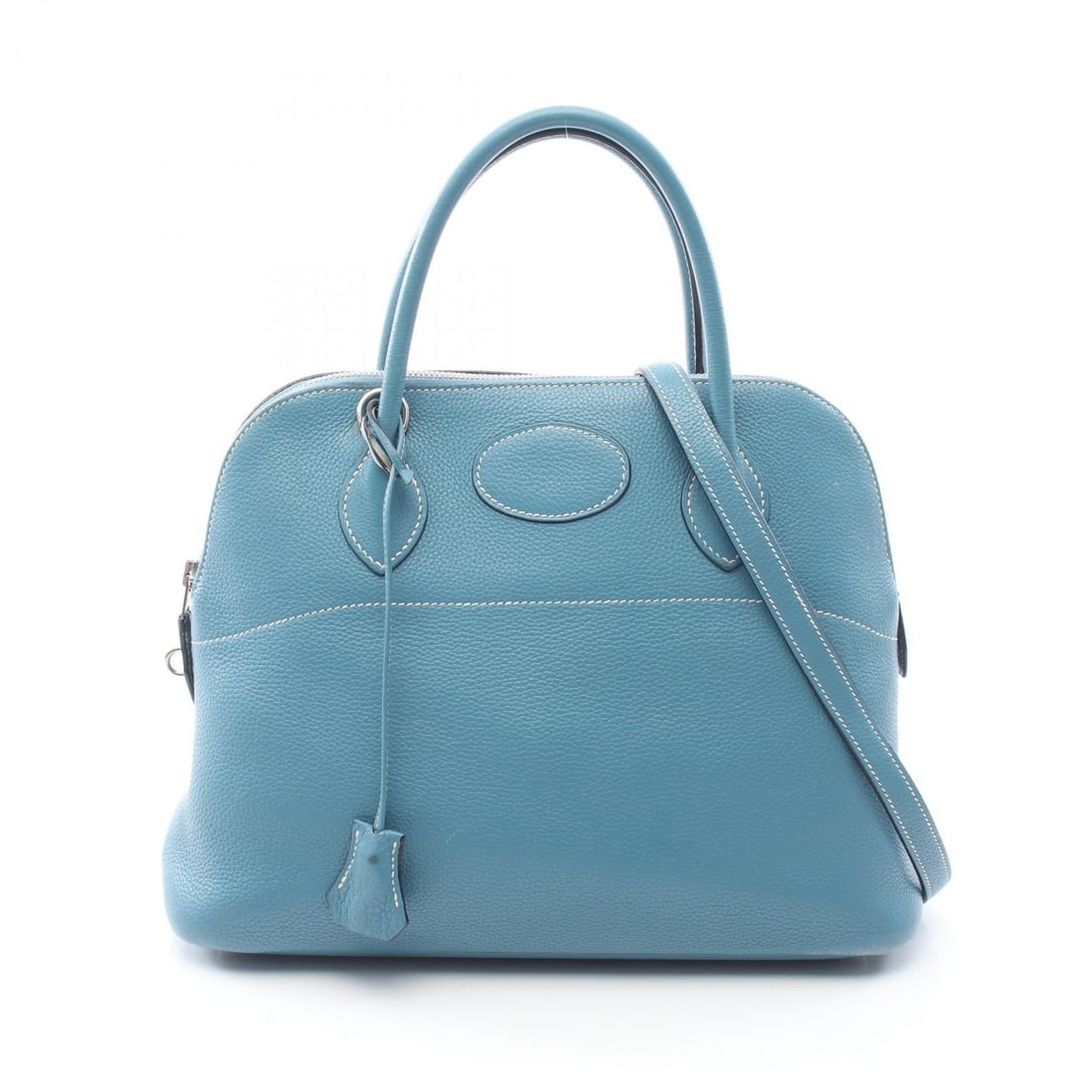 Hermes Bolide 31 Blue Jean 2WAY: Authentic and authenticated Hermes Bolide 31 2WAY handbag in blue Clemence leather with silver hardware. Approx. 24H x 31W x 12D cm with 33 cm handle and 90 cm strap. Includes strap, 2 keys, padlock,