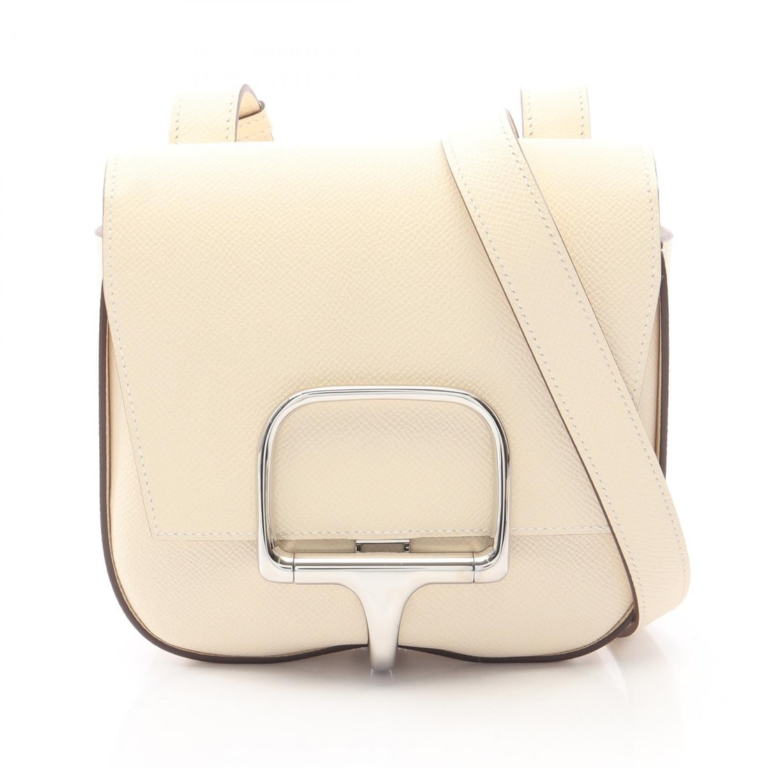Hermes Della Cavalleria Mini Nata: Authentic and authenticated Hermes Della Cavalleria Mini shoulder bag in ivory Veau Epsom with silver hardware. Approx. 16H x 17W x 5D cm with 98-120 cm strap. B stamp.