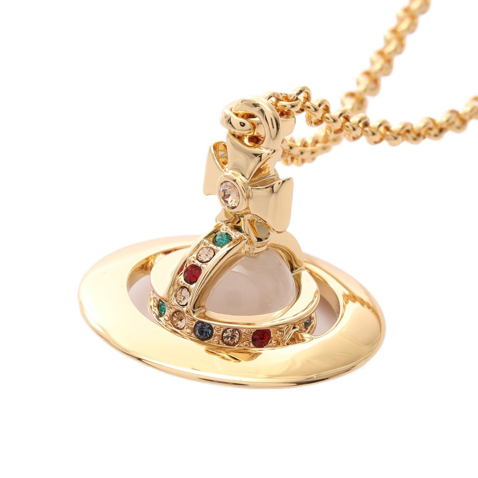 VW NEW TINY ORB Necklace: Vivienne Westwood NEW TINY ORB necklace in GP with rhinestone, gold/multicolor. Listed price 38,182.00. Real and authenticated.