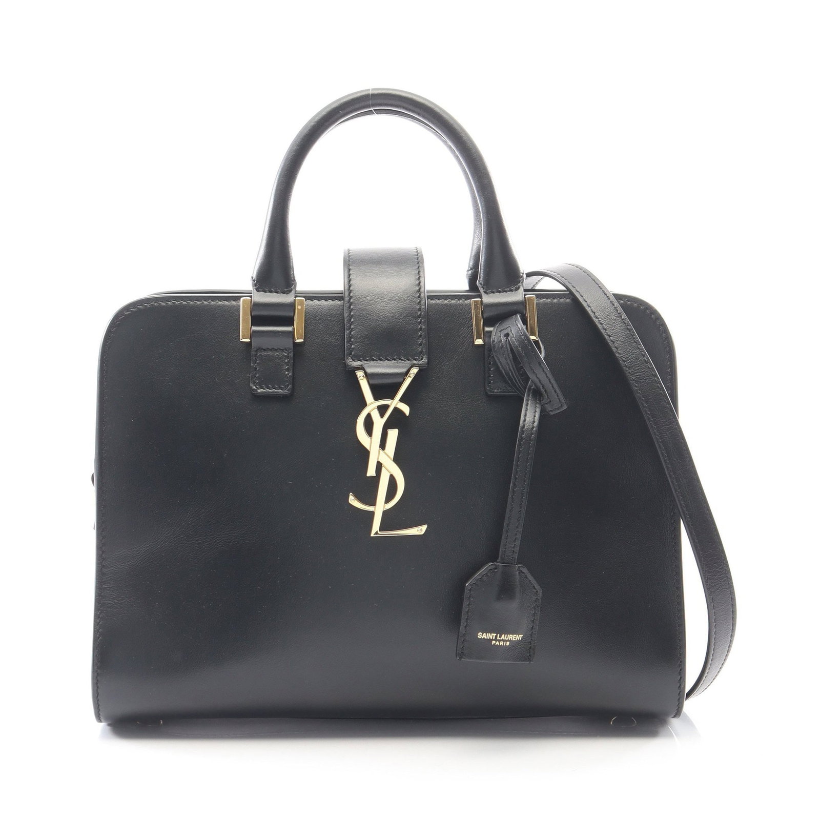 Saint Laurent Baby Monogram Kabas: Authentic and authenticated Saint Laurent Paris YSL line Baby Monogram Kabas 2WAY handbag in black leather. Model 568853. Approx. 19H x 24.5/26W x 12.5D cm with 26.5 cm handle and 125 cm strap.