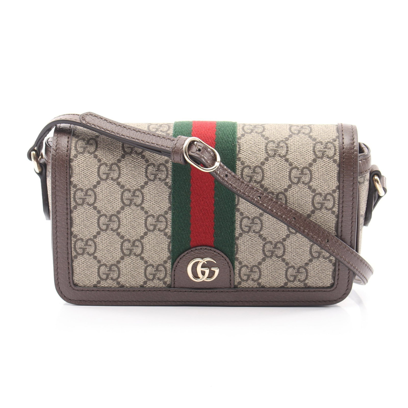 Gucci Ophidia Mini Sherry Bag: Authentic and authenticated Gucci Ophidia Mini Sherry line GG Supreme shoulder bag in beige multicolor PVC leather. Model 838471FAE0P9746. Approx. 11.5H x 19W x 4D cm with 100-120 cm strap.