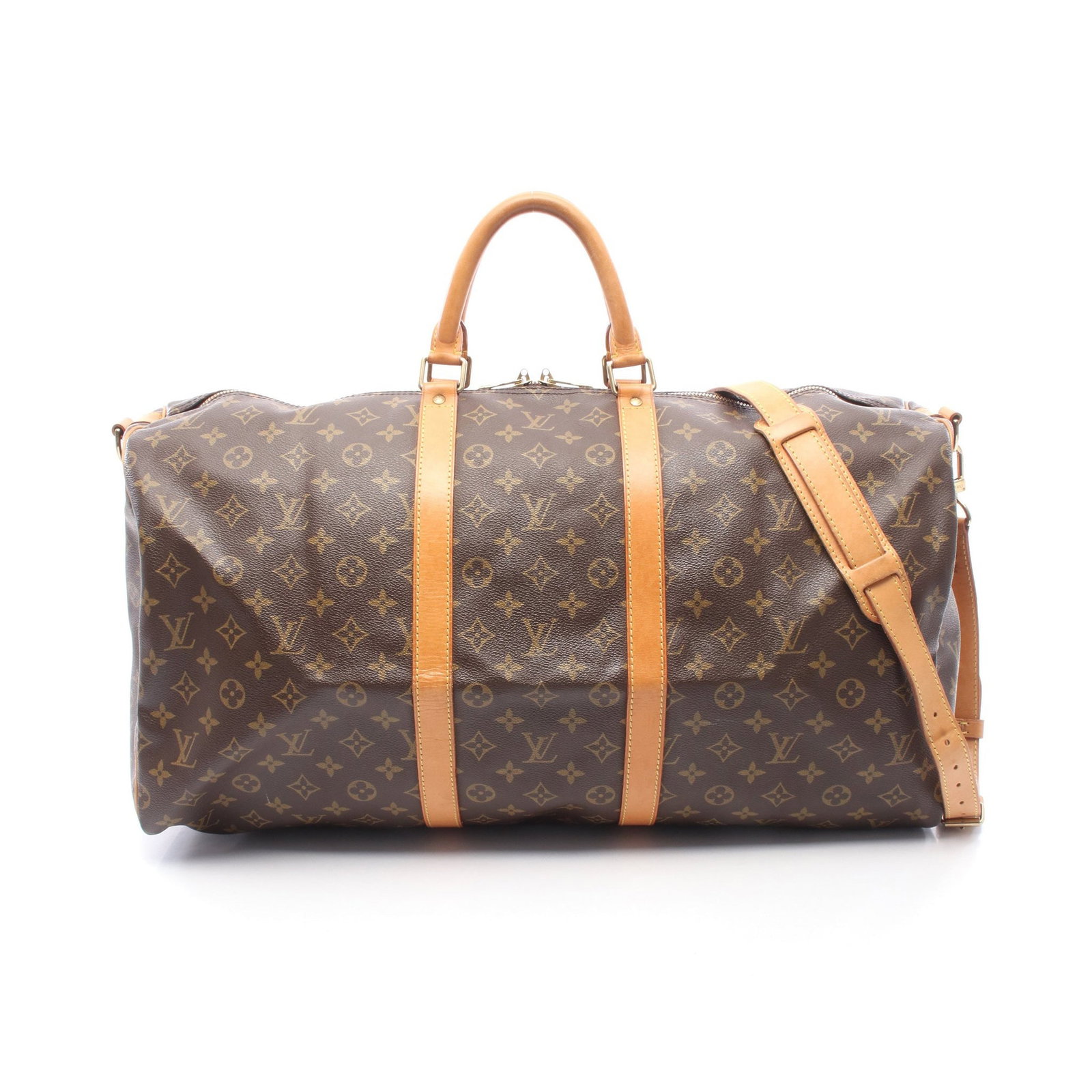 LV Keepall Bandouliere 55 Monogram: Authentic and authenticated Louis Vuitton Keepall Bandouliere 55 Monogram 2WAY Boston bag in brown PVC and leather. Model M41414, product no. TH1914. Approx. 30H x 55/56W x 25D cm with strap.