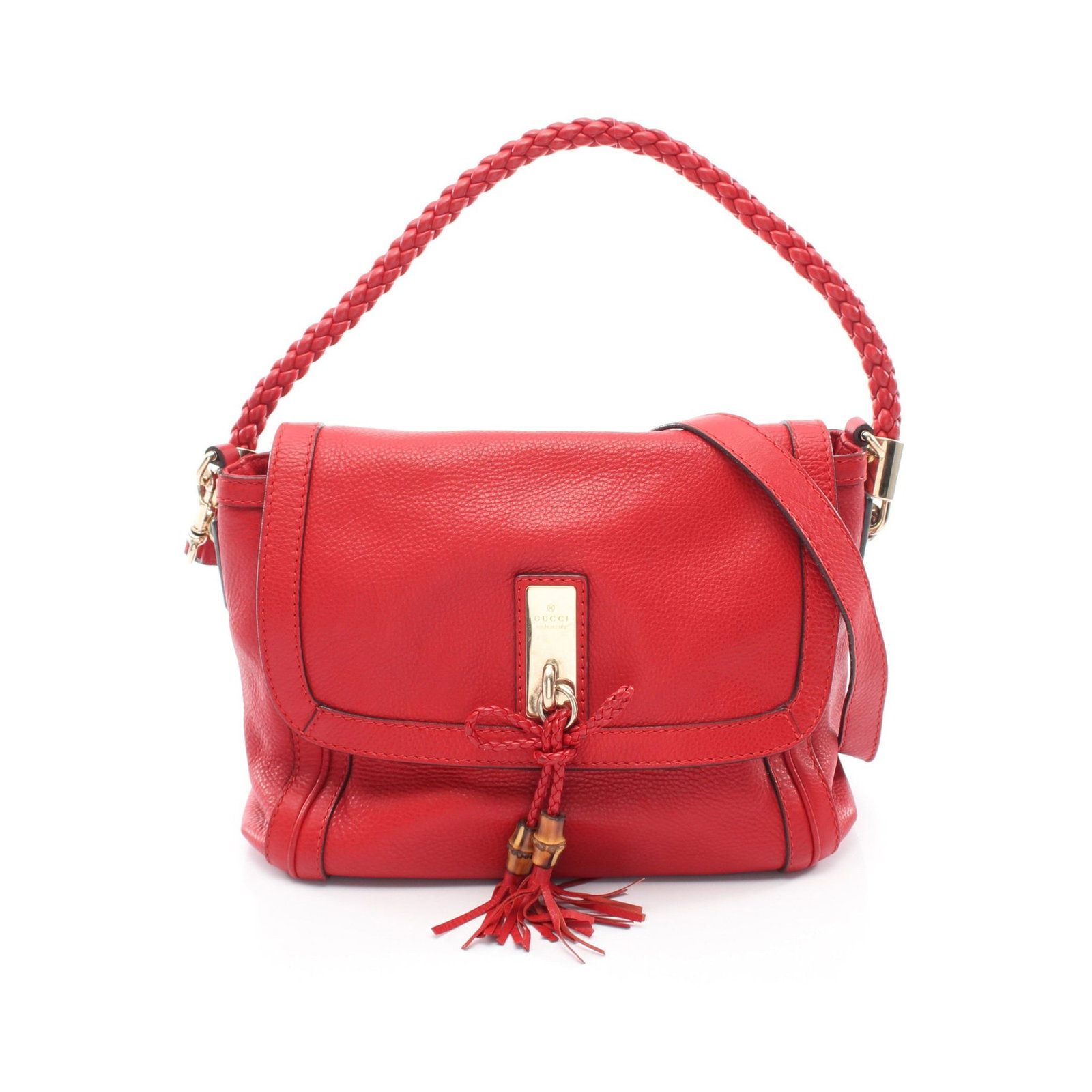 Gucci Bella 2WAY Shoulder Bag Red: Authentic and authenticated Gucci Bella 2WAY one shoulder bag in red leather. Model 282301. Approx. 23H x 31/32W x 14D cm with 60 cm strap and 108-118 cm long strap. Includes long shoulder strap.