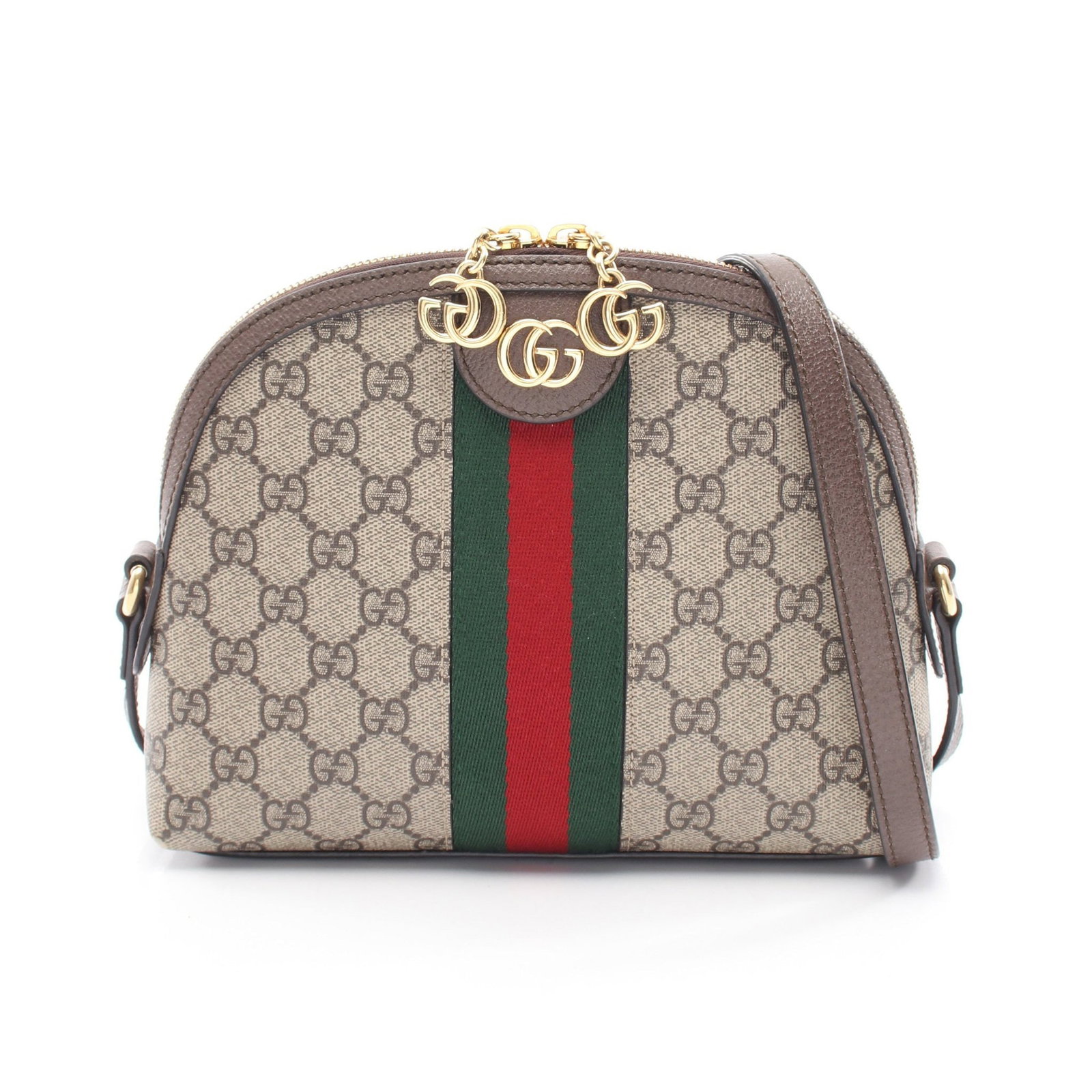 Gucci Ophidia GG Supreme Bag: Authentic and authenticated Gucci Ophidia GG Supreme shoulder bag in beige/multicolor PVC and leather. Model 499621. Approx. 18H x 23W x 8D cm with 106-126 cm strap. No accessories listed.