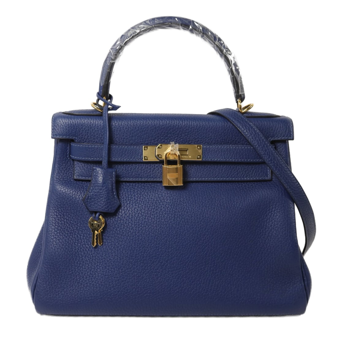 Hermes Kelly 28 Deep Blue: Deep blue Togo leather 2-way shoulder bag with gold-tone hardware.
