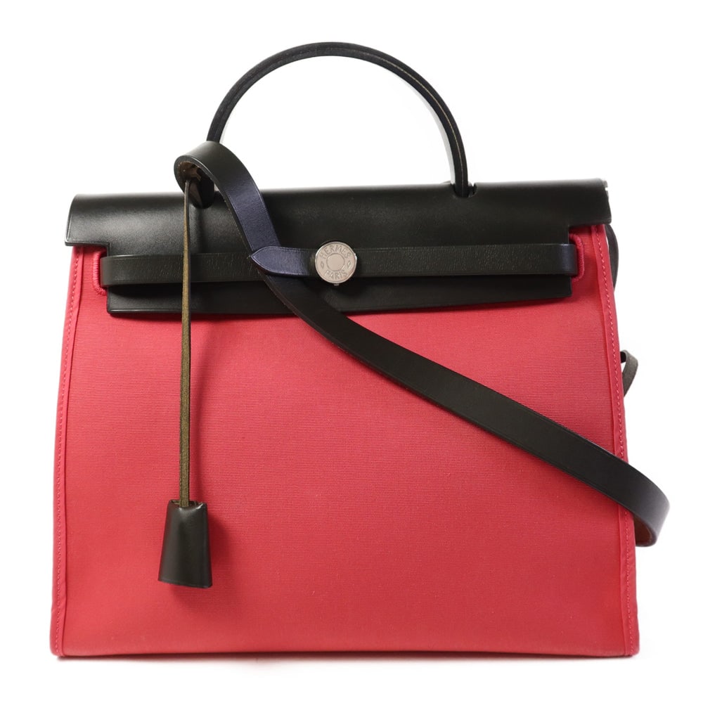 Hermes Herbag Zip 31 Rose: Pink rose canvas Herbag Zip 31 with PHW; includes clochette, key, cadena, and pouch; W30 x H24 x D11 cm. Authentic and authenticated.