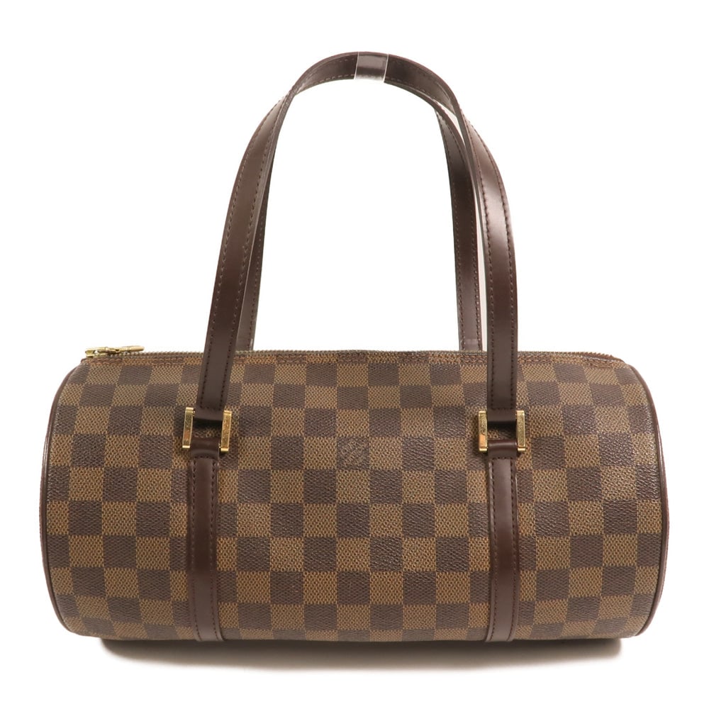 Louis Vuitton Papillon 30 Damier Bag: Authenticated genuine Louis Vuitton Papillon 30 handbag in brown Damier PVC coated canvas with gold-tone hardware. Includes pouch. Product no. MB0014. Approx. W30 x H15 x D15 cm with 49 cm handle.