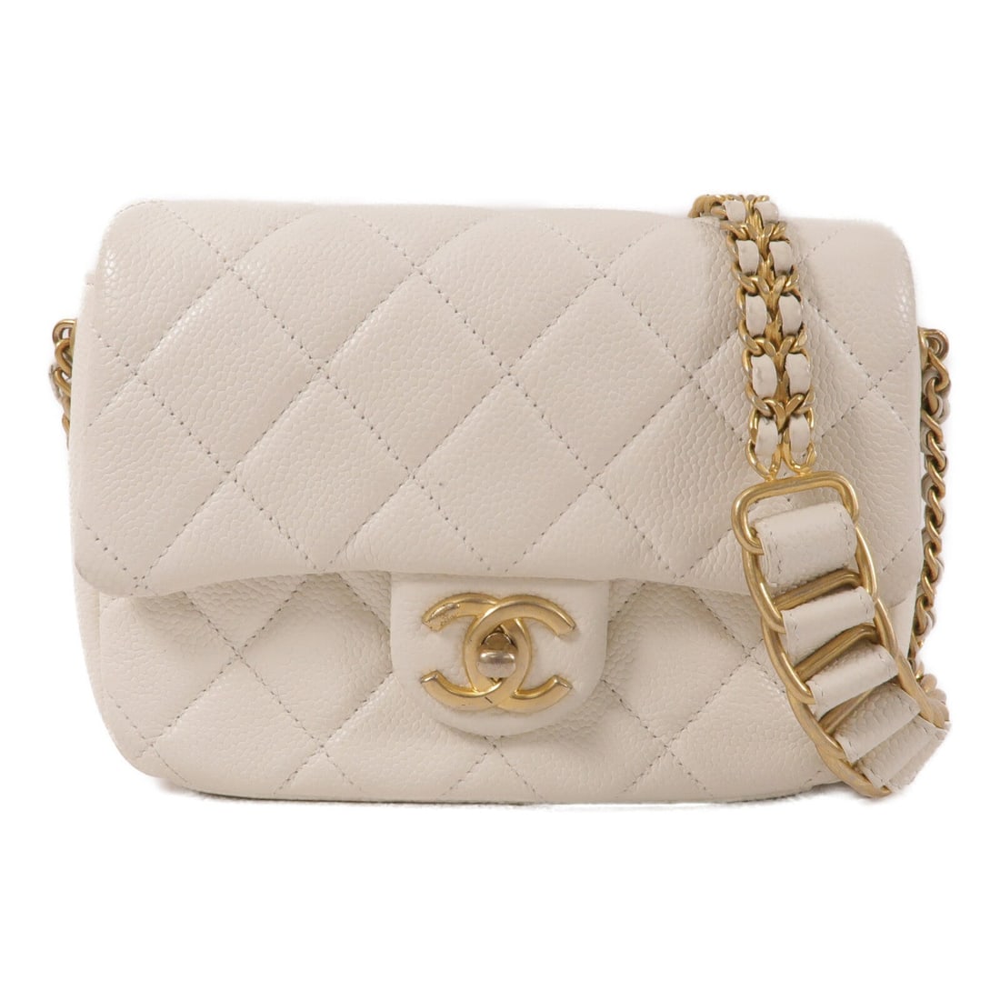 Chanel Chain Shoulder Bag White: White calfskin chain shoulder bag with gold-tone hardware.