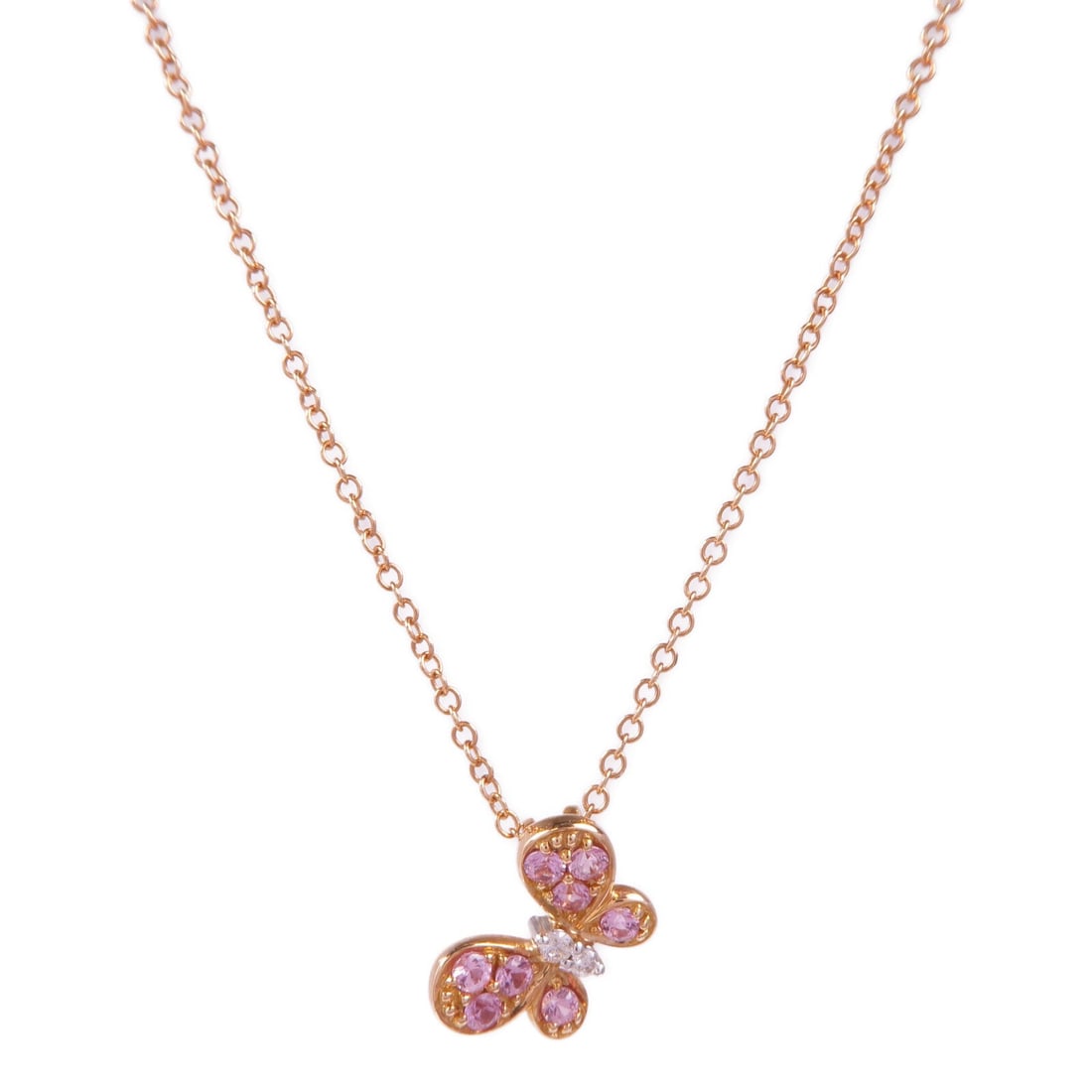Sapphire Diamond Tri-Color Gold: Sapphire and diamond necklace in 18K yellow white and pink gold.