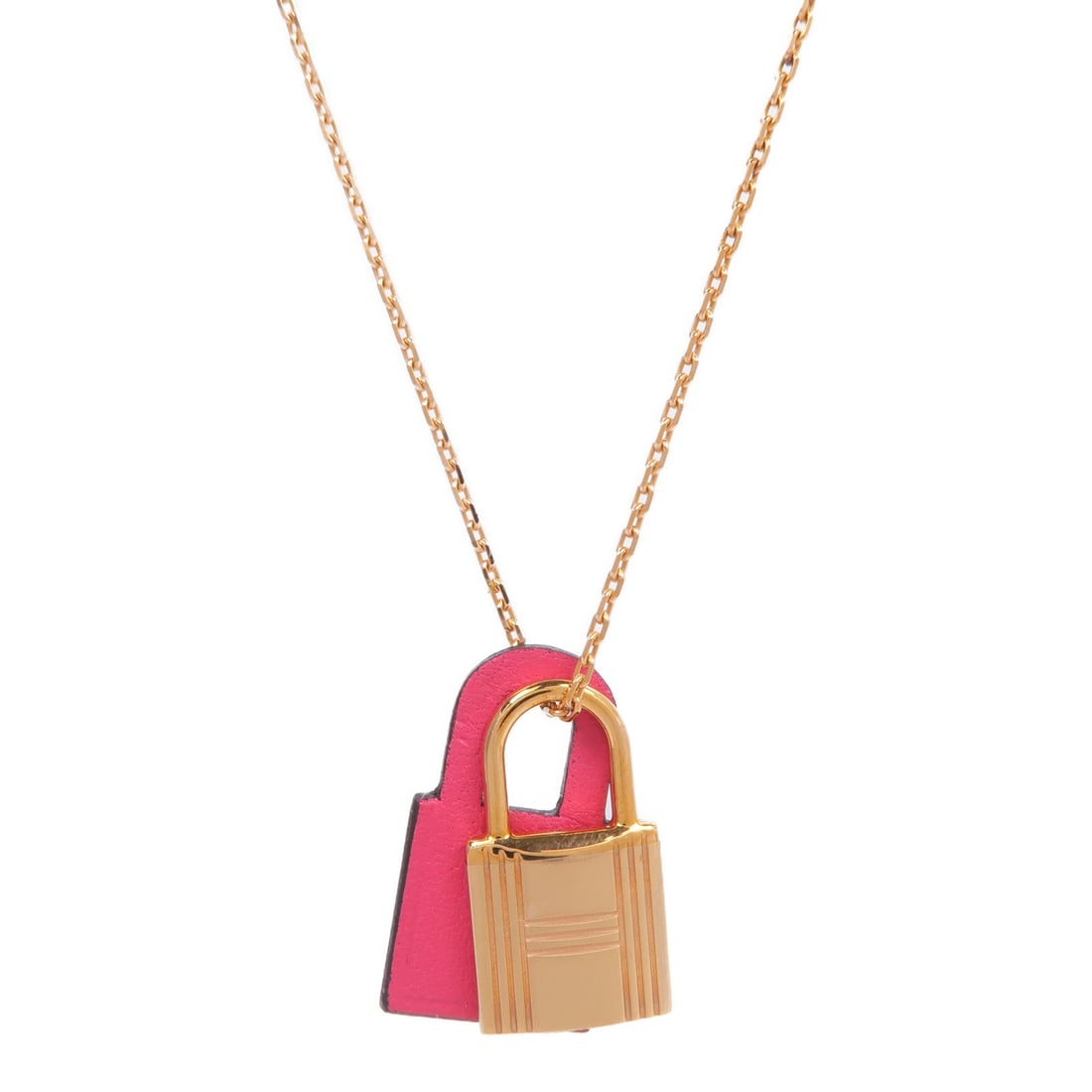 Hermes O'Kelly Pendant Pink Gold: O'Kelly Pendant necklace in Swift leather and metal with gold and pink tone.