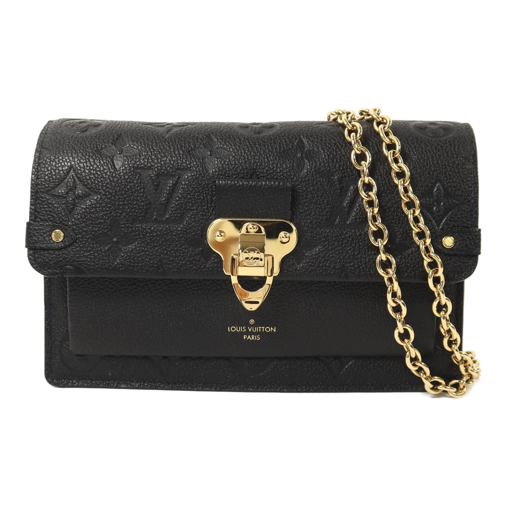 LV Vavin Chain Wallet Black: Black Monogram Empreinte calfskin Vavin chain wallet shoulder bag with storage bags. Approx. 19 x 12.5 x 4 cm; strap 115 cm. RFID. Authentic and authenticated.