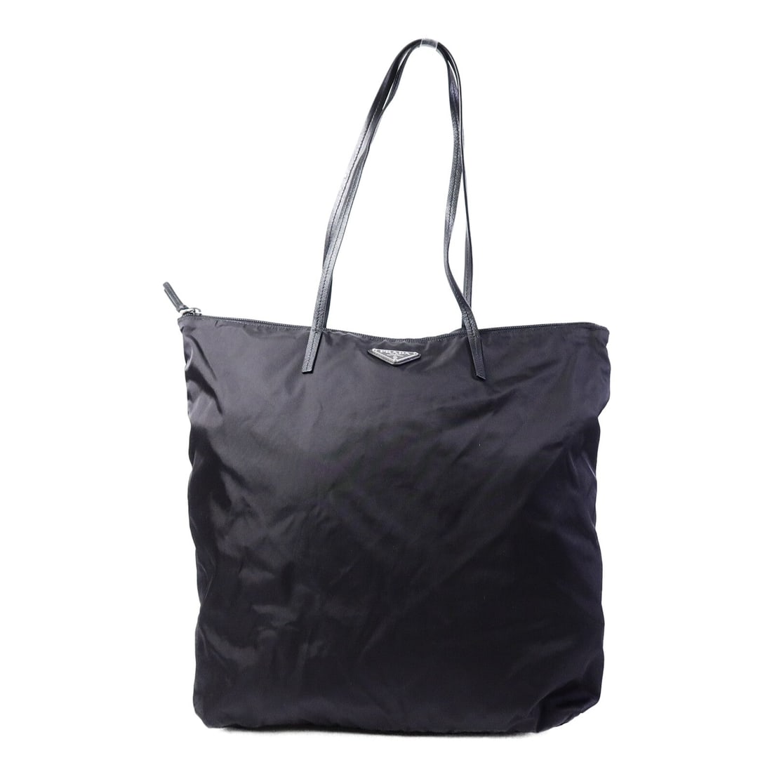 Prada Nylon Tote Bag Black: Authentic and authenticated Prada tote bag in black nylon. Product no. 255. Approx. 34W x 35.5H x 13.5D cm with 56 cm handle. No accessories listed.