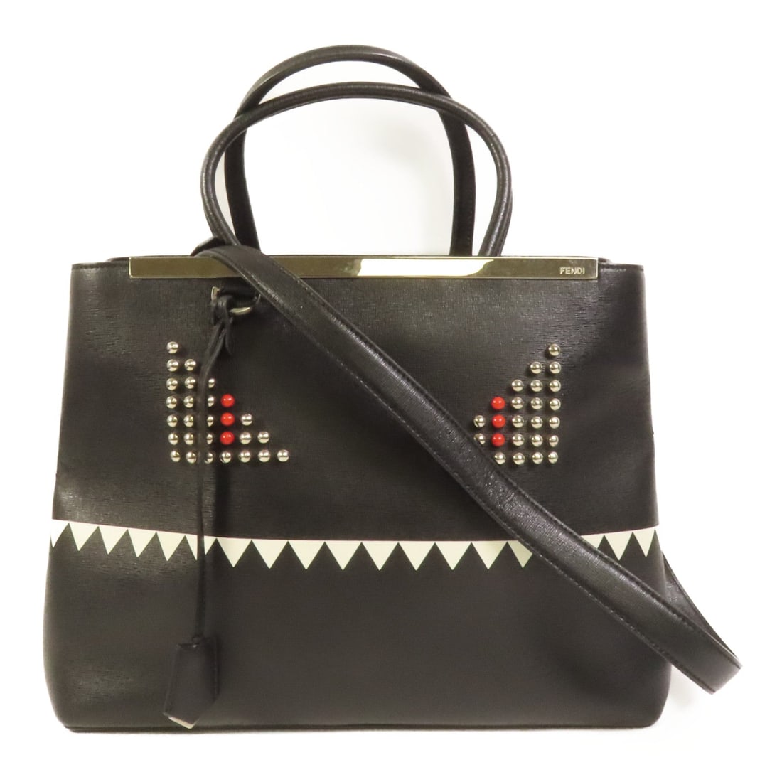 Fendi 2 Jours Monster Black: 2 Jours Monster 2 way shoulder bag 8BH250 in black calfskin. Includes clochette. Size 33 to 35 x 27 x 14 cm.