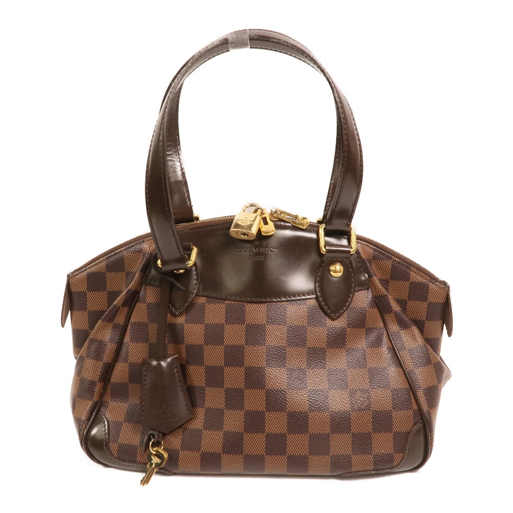 Louis Vuitton Verona PM Damier Bag: Authenticated genuine Louis Vuitton Verona PM shoulder bag in brown Damier PVC coated canvas with gold-tone hardware. Includes storage bags, key, and padlock. Product no. DU2103. Approx. W28 x H20 x D