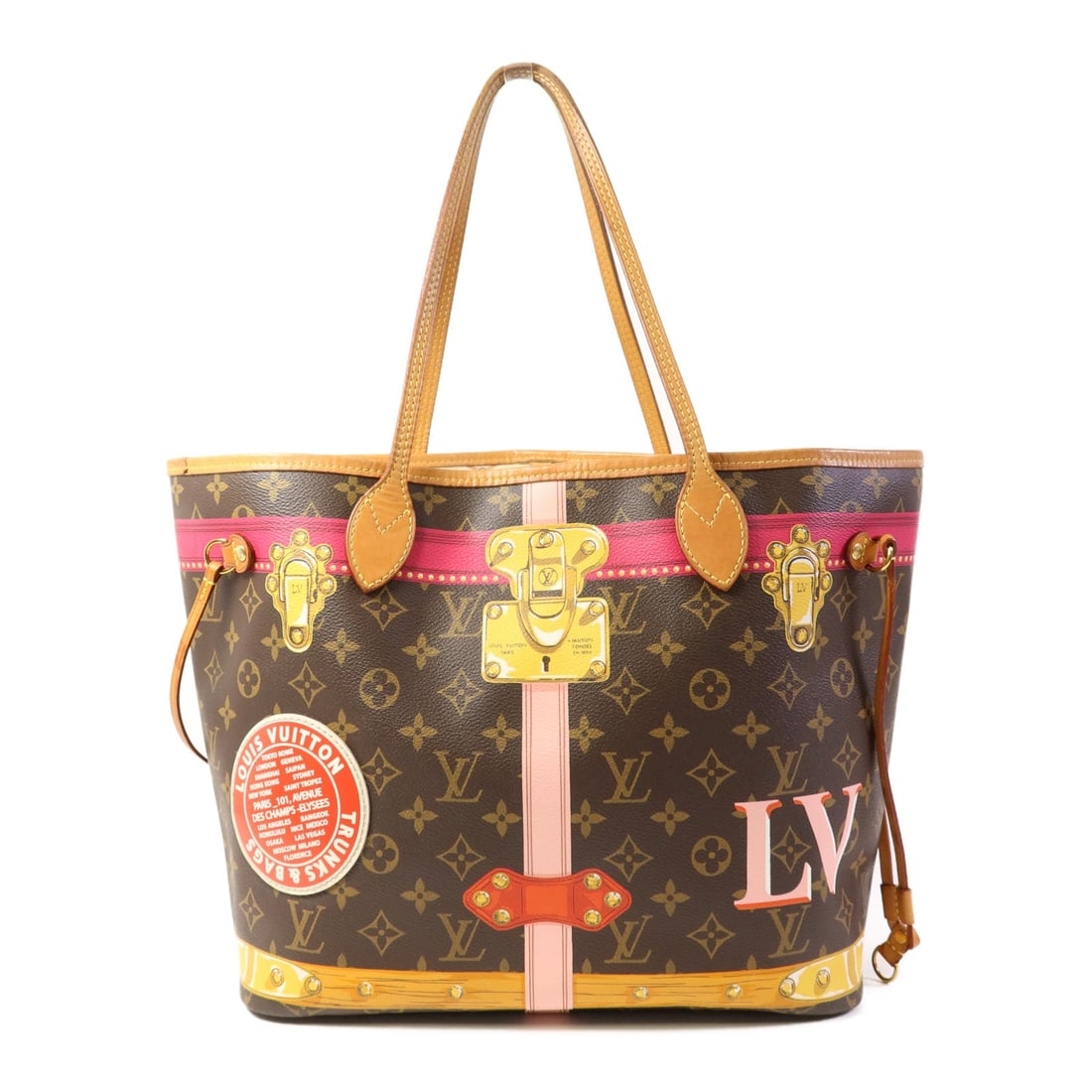 Louis Vuitton Summer Trunk Neverfull MM: Brown monogram coated canvas tote bag.