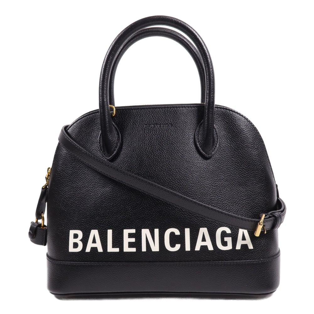 Balenciaga Ville Small 2Way Bag: Authenticated genuine Balenciaga Ville Small 2-way shoulder bag in black calfskin leather with gold-tone hardware. Includes storage bags, shoulder strap, clochette, key, and cadena. Approx. W26 x
