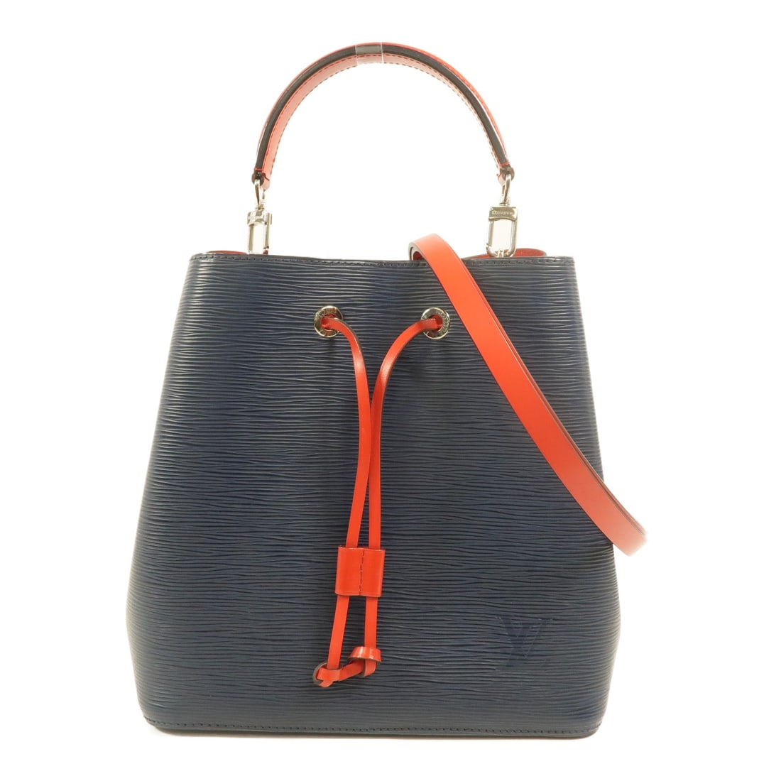 LV NeoNoe MM Epi 2 Way Bag Navy: Authentic and authenticated Louis Vuitton NeoNoe MM 2 Way shoulder bag in indigo navy Epi calfskin. Product no. SA0119. Approx. 26W x 26H x 17D cm with 33 cm handle and 67-116 cm strap.