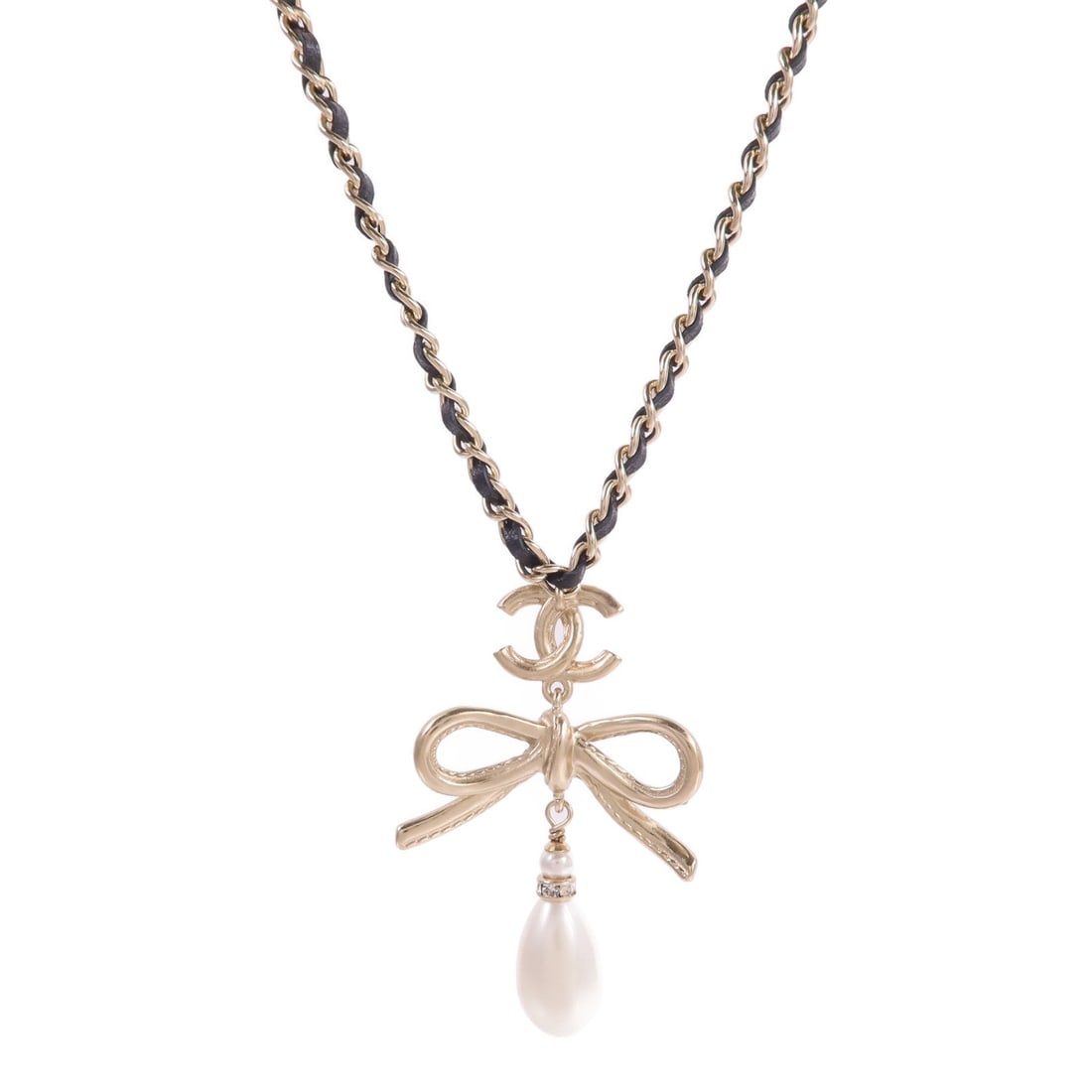 Chanel CC Leather PVC Gold Necklace: CC necklace in leather PVC and metal with gold black and white tone.