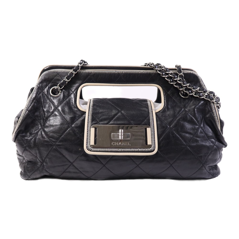 Chanel Large Chain Shoulder Bag: Black calfskin chain shoulder bag with SHW; hologram sticker included; W37 x H28 x D12 cm; strap 58-108 cm. Authentic and authenticated.