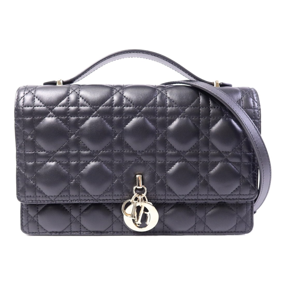 Dior My Dior Top Handle: Black lambskin 2 way shoulder bag.