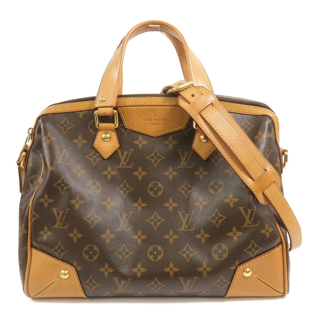 LV Retiro PM 2 Way Handbag Brown: Authentic and authenticated Louis Vuitton Retiro PM 2 way shoulder bag handbag in brown Monogram PVC coated canvas. Product no. MB5102. Approx. 32W x 25H x 15D cm with 32.5 cm handle and 92-102 cm