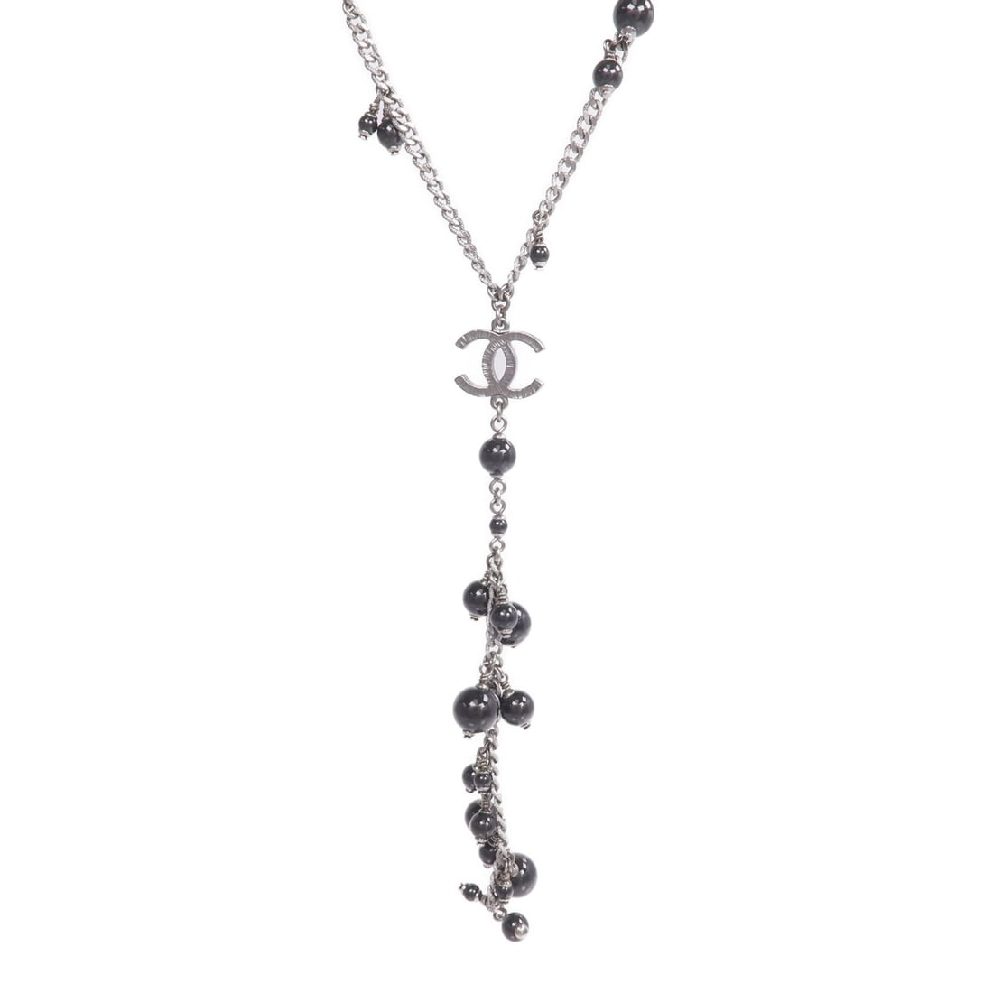 Chanel CC Metal Black Silver: CC necklace in black and silver tone metal.