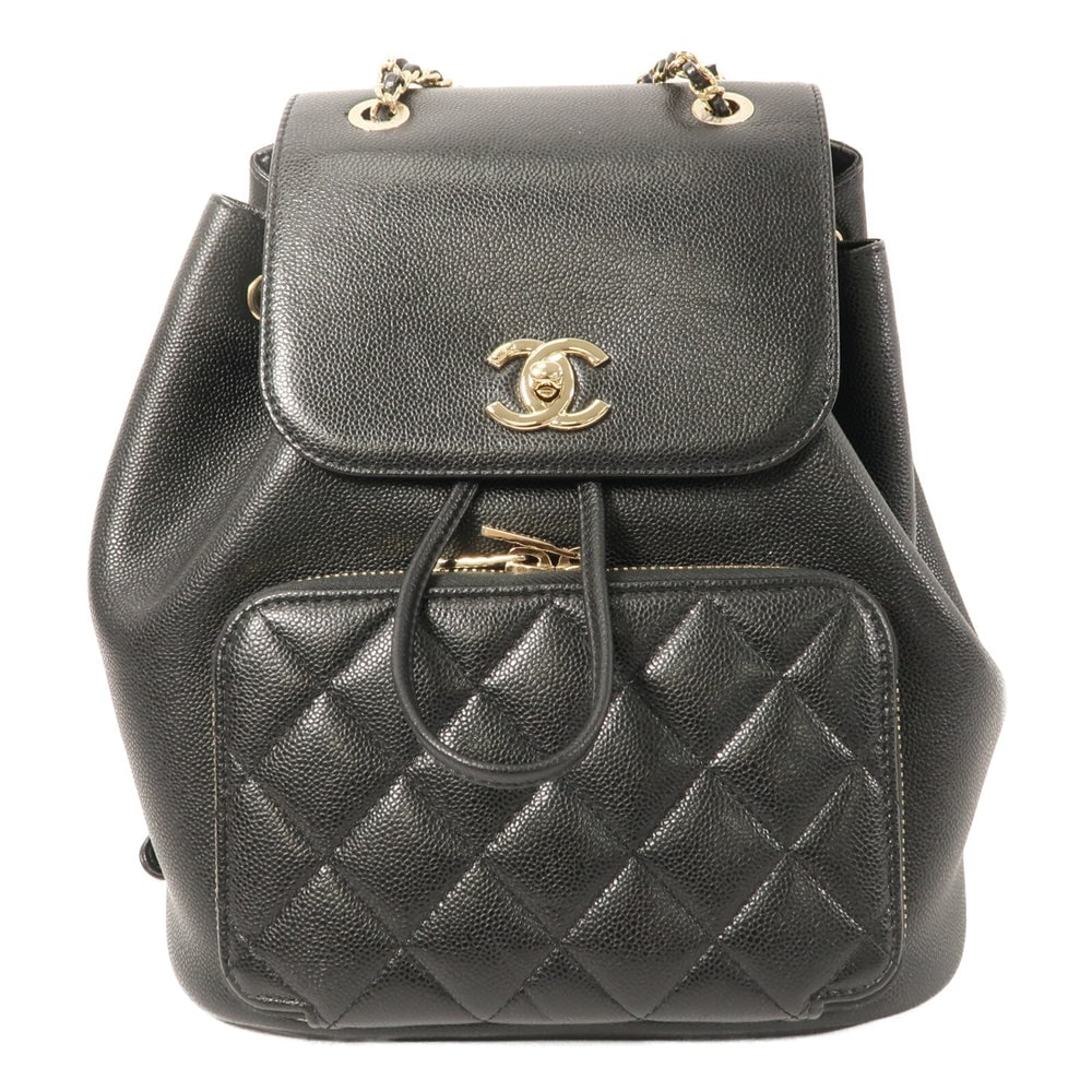 Chanel Business Affinity Backpack: Black calfskin Business Affinity chain backpack with gold-tone hardware.