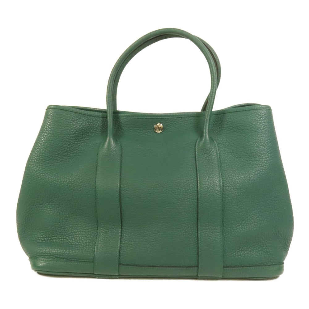Hermes Garden Party PM Malachite: Malachite green Negonda calfskin handbag; W36 x H26 x D17 cm; handle 34.5 cm. Authentic and authenticated.