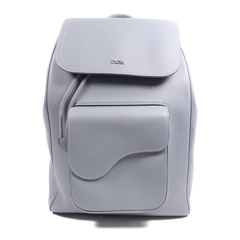 Dior Saddle Backpack: Blue and grey calfskin Saddle backpack with SHW; includes storage bag; W27 x H39 x D14 cm; handle 18 cm. Authentic and authenticated.