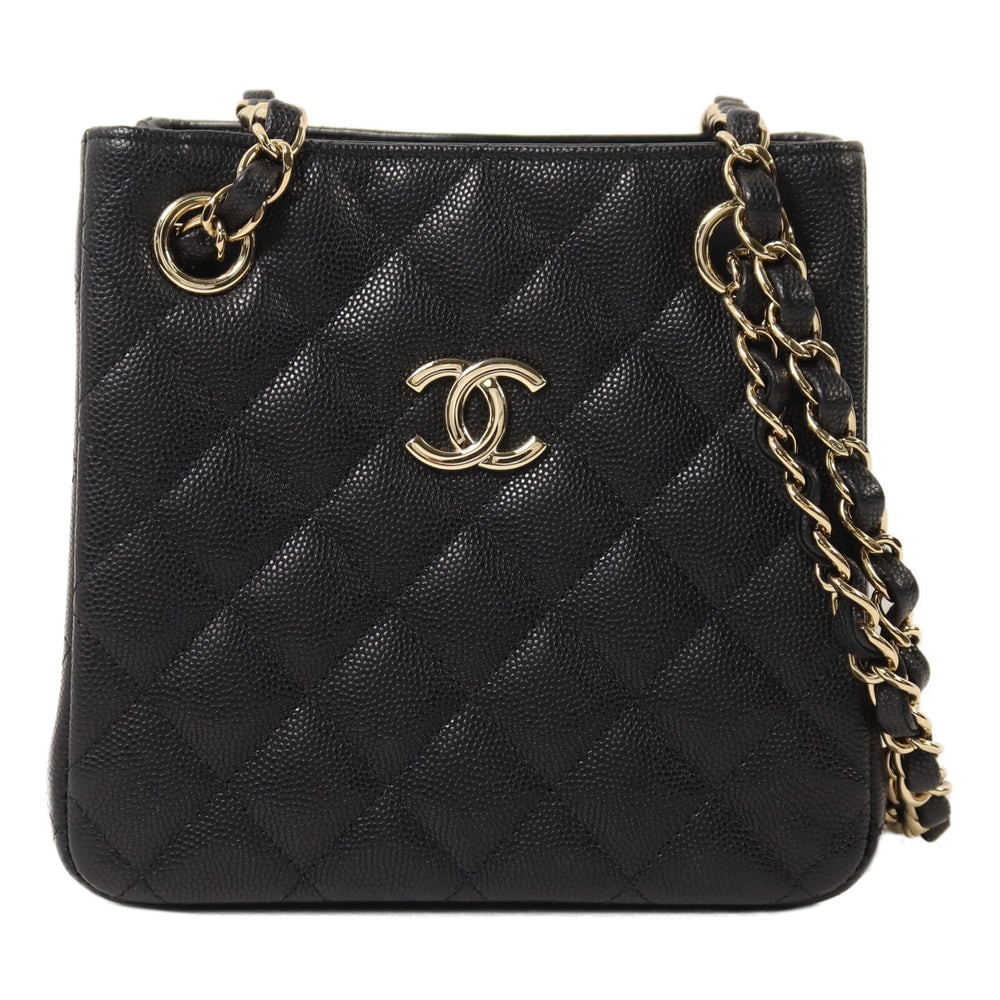 Chanel Chain Shoulder Bag AS3176: Black calfskin chain shoulder bag with gold-tone hardware.