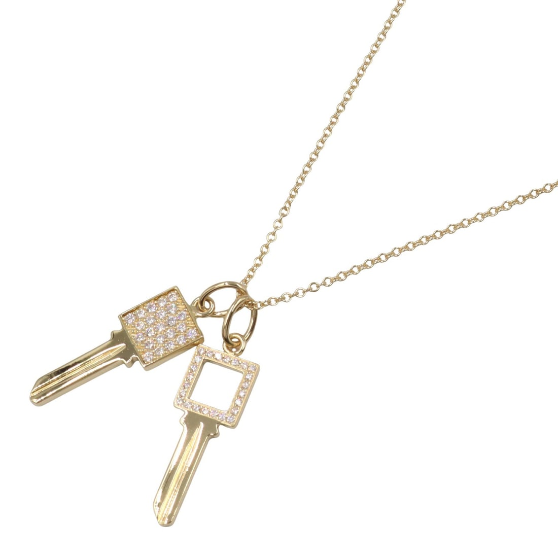 Tiffany Modern Key Necklace: Modern Key and Square Key diamond necklace in K18 yellow gold.