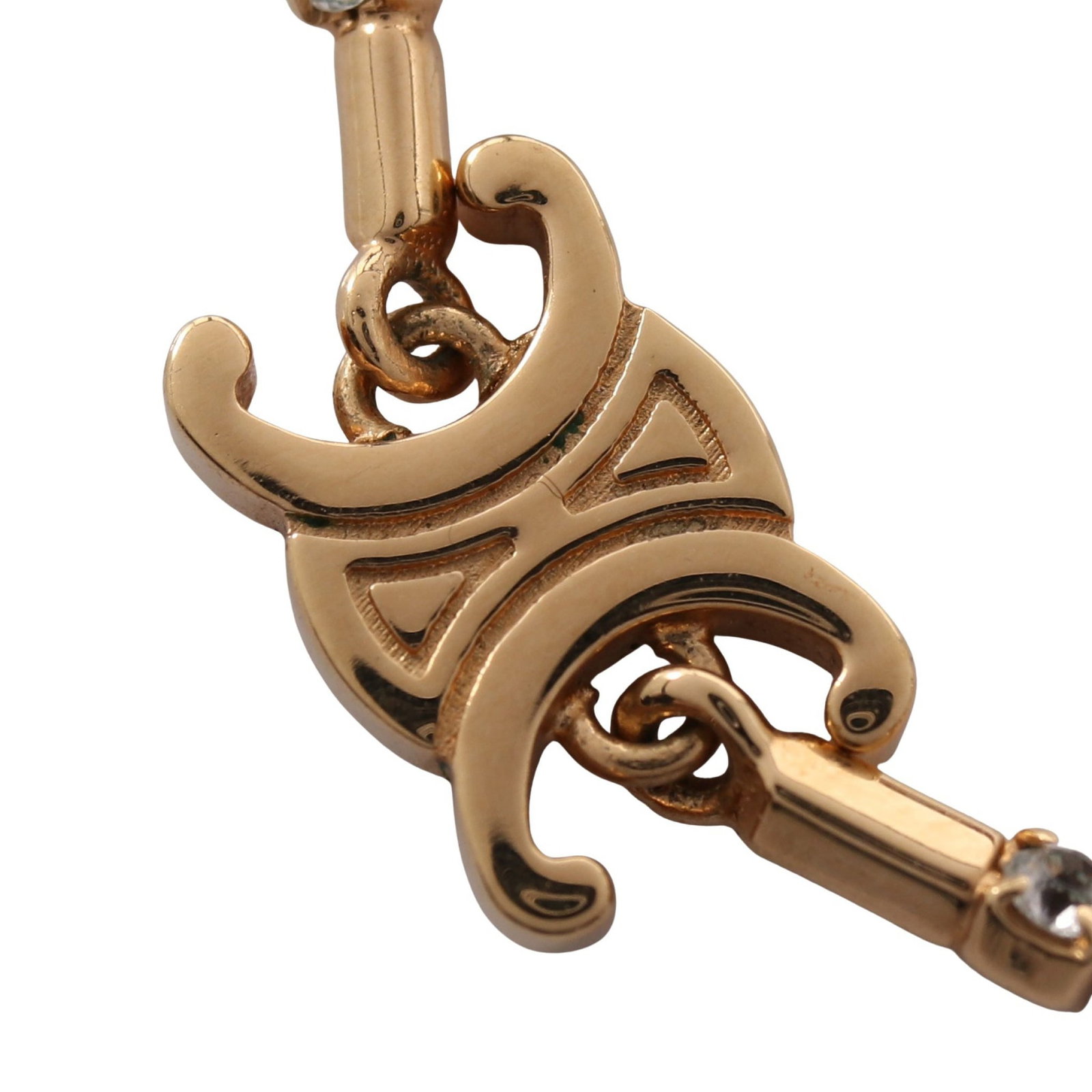 Celine Triomphe Sparkle Necklace: Triomphe Sparkle necklace in gold plated finish with clear rhinestones.