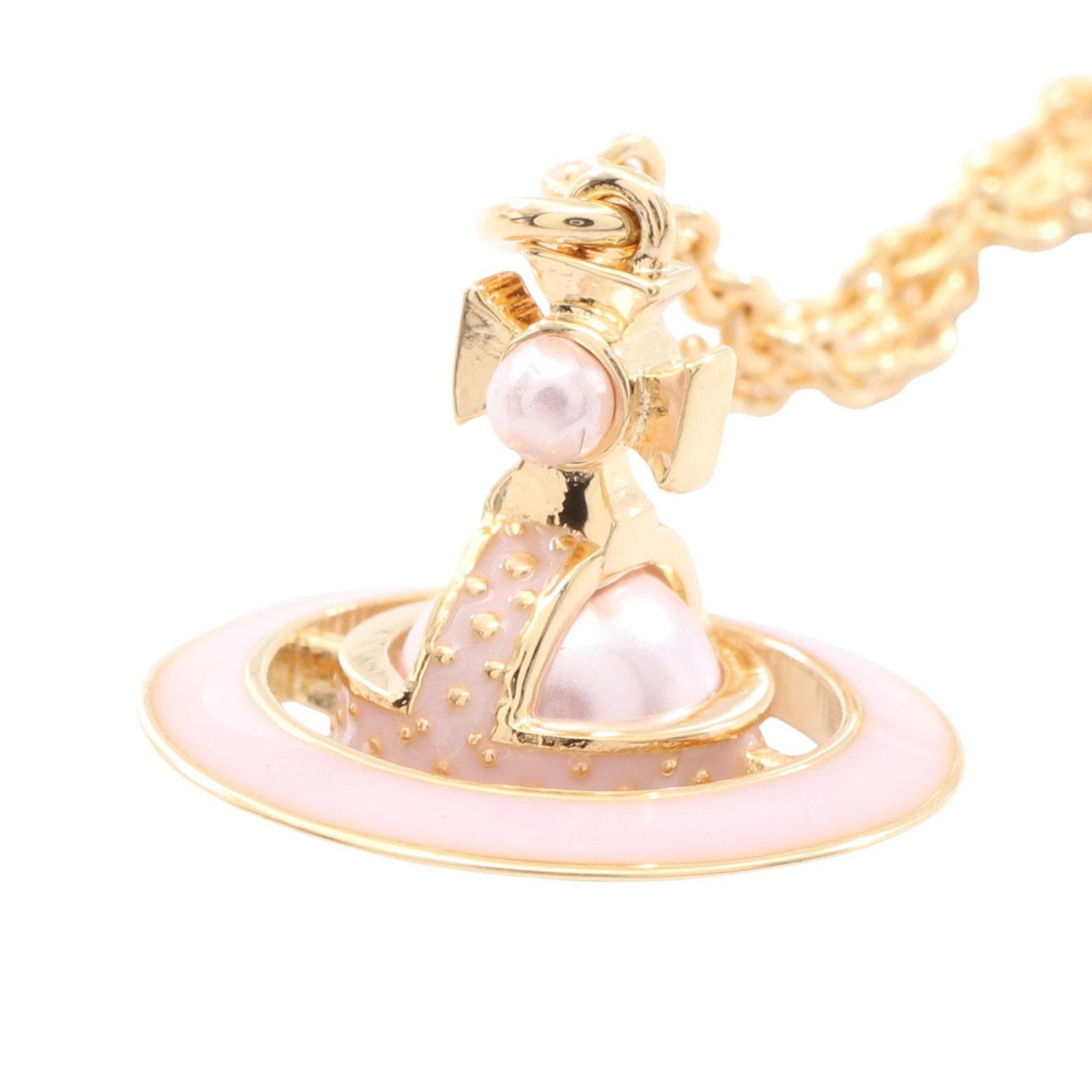 Vivienne Simonetta Pearl Necklace: SIMONETTA necklace in gold tone with fake pearl and light pink detail.